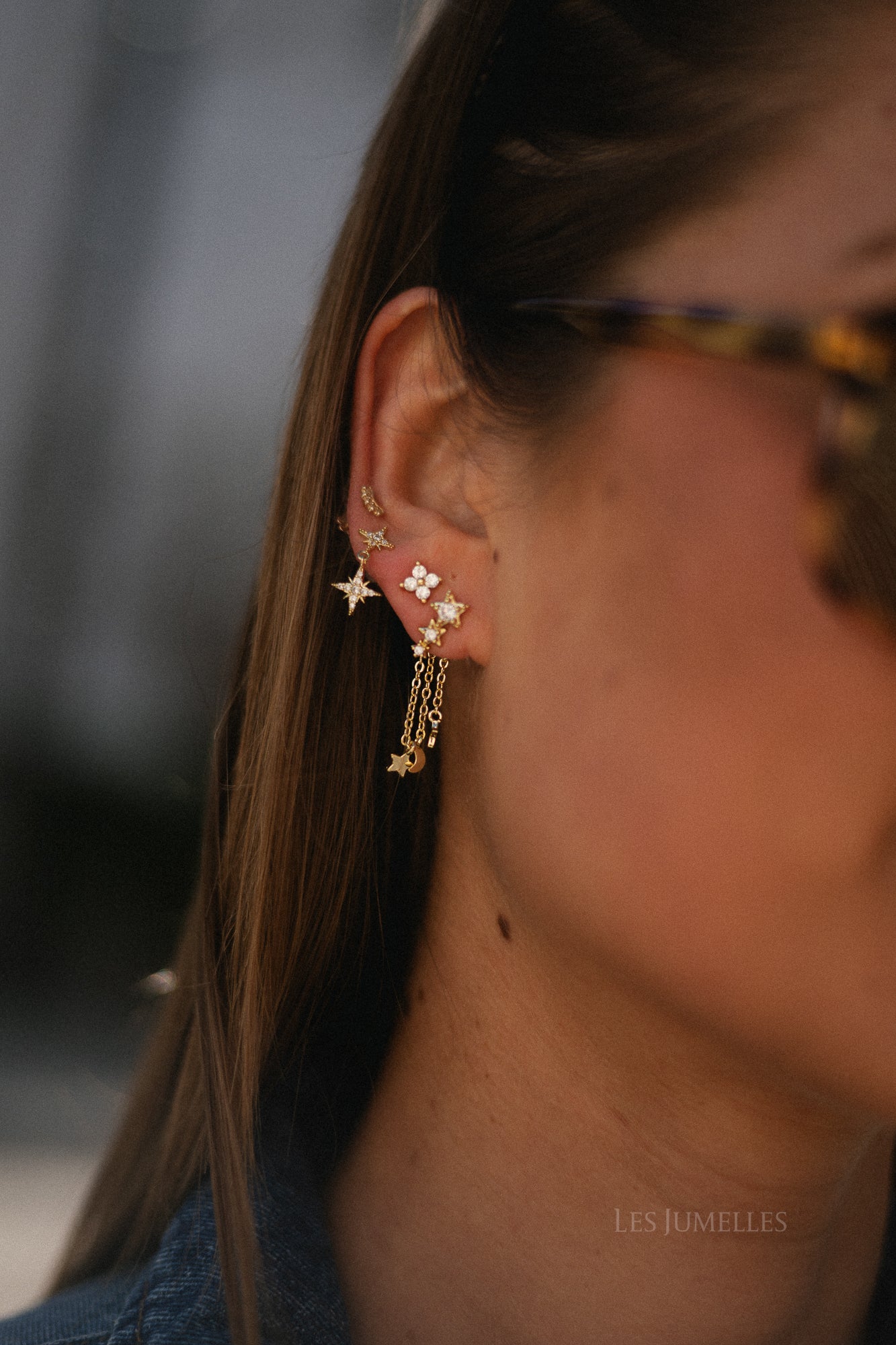 Celestial star & chain earring set