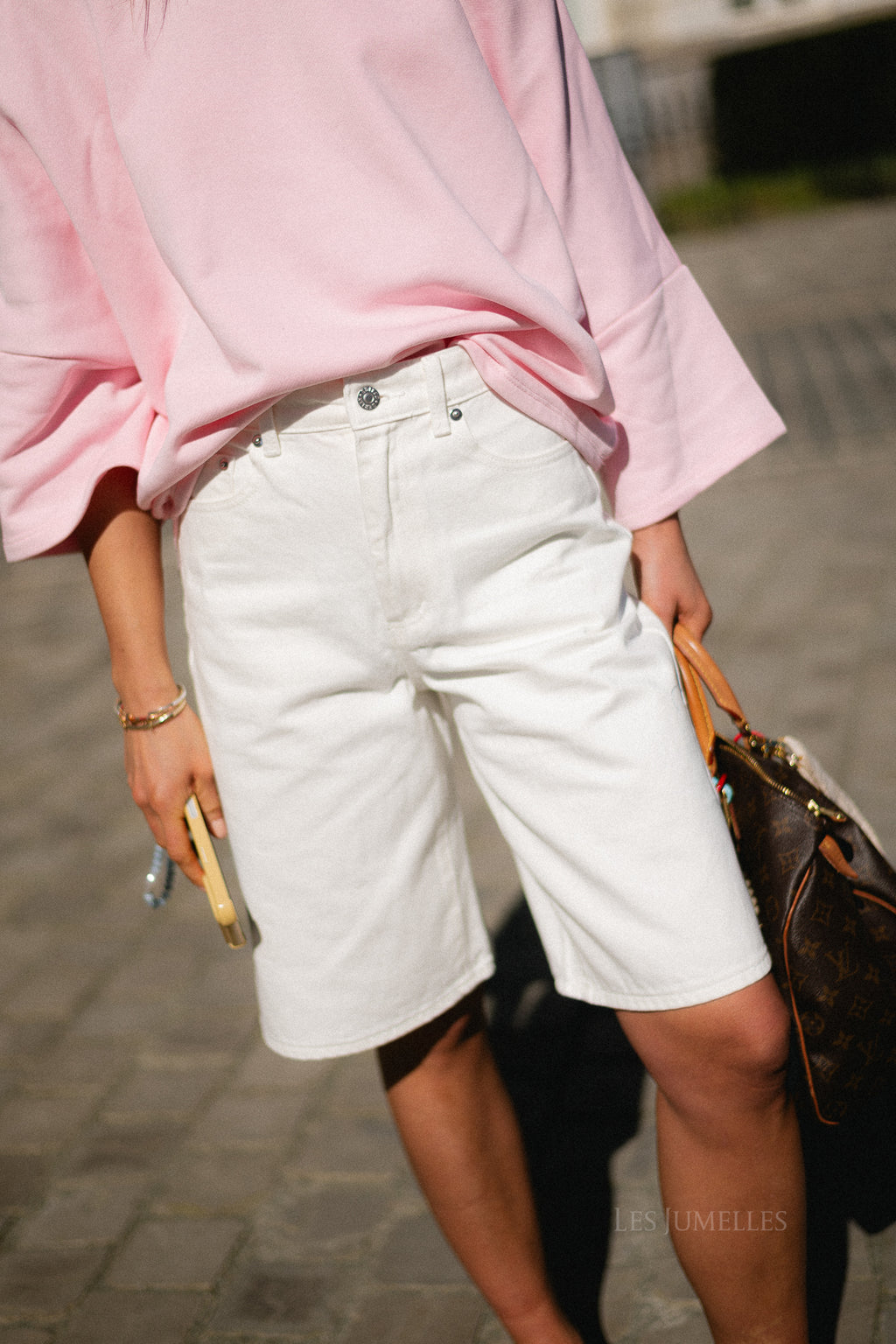 Addison denim shorts white
