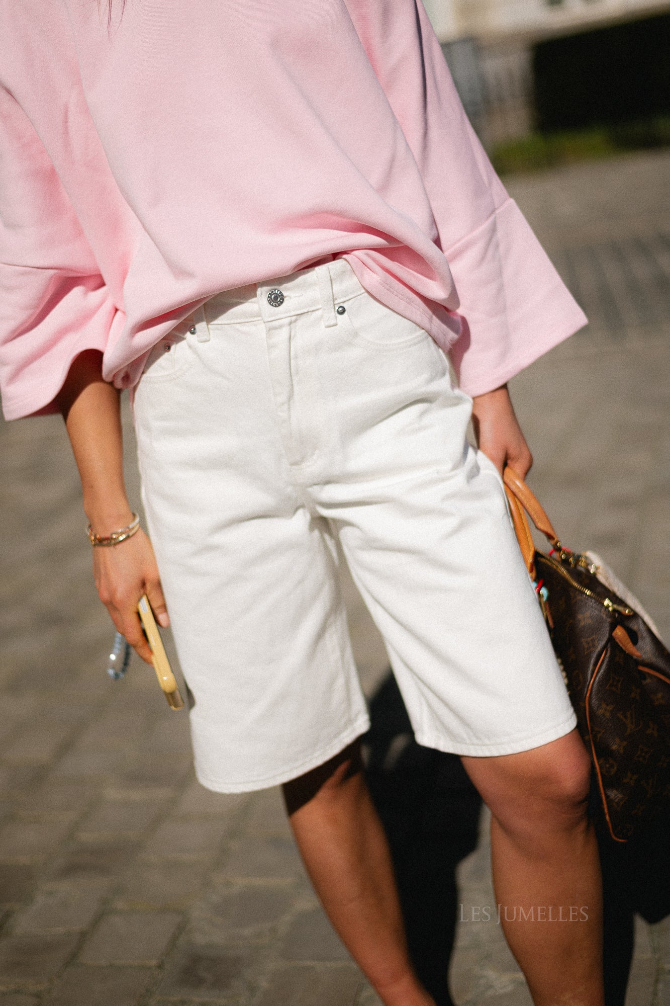 Addison denim shorts white