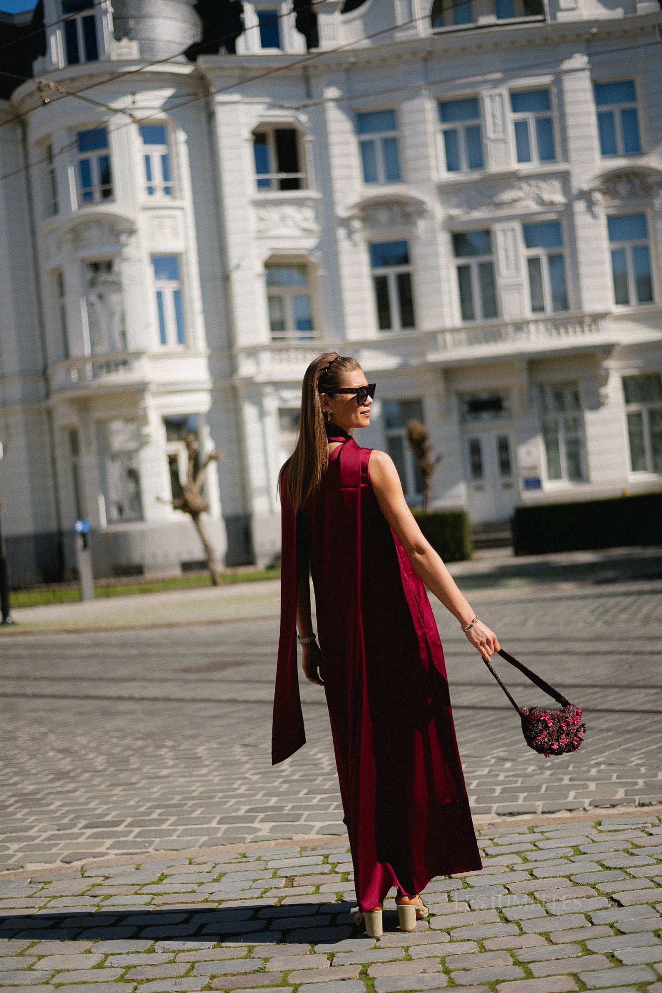 YASAnnalina one shoulder maxi dress rhododendron