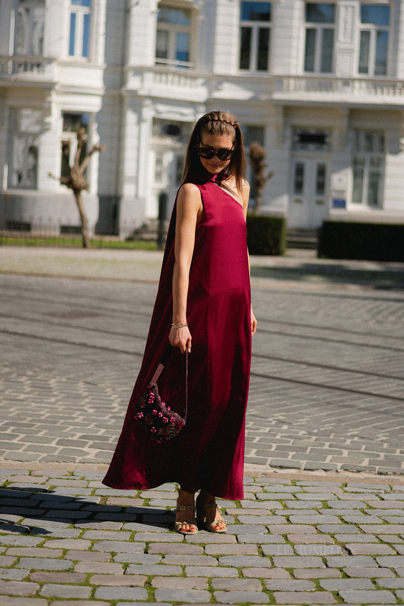 YASAnnalina one shoulder maxi dress rhododendron