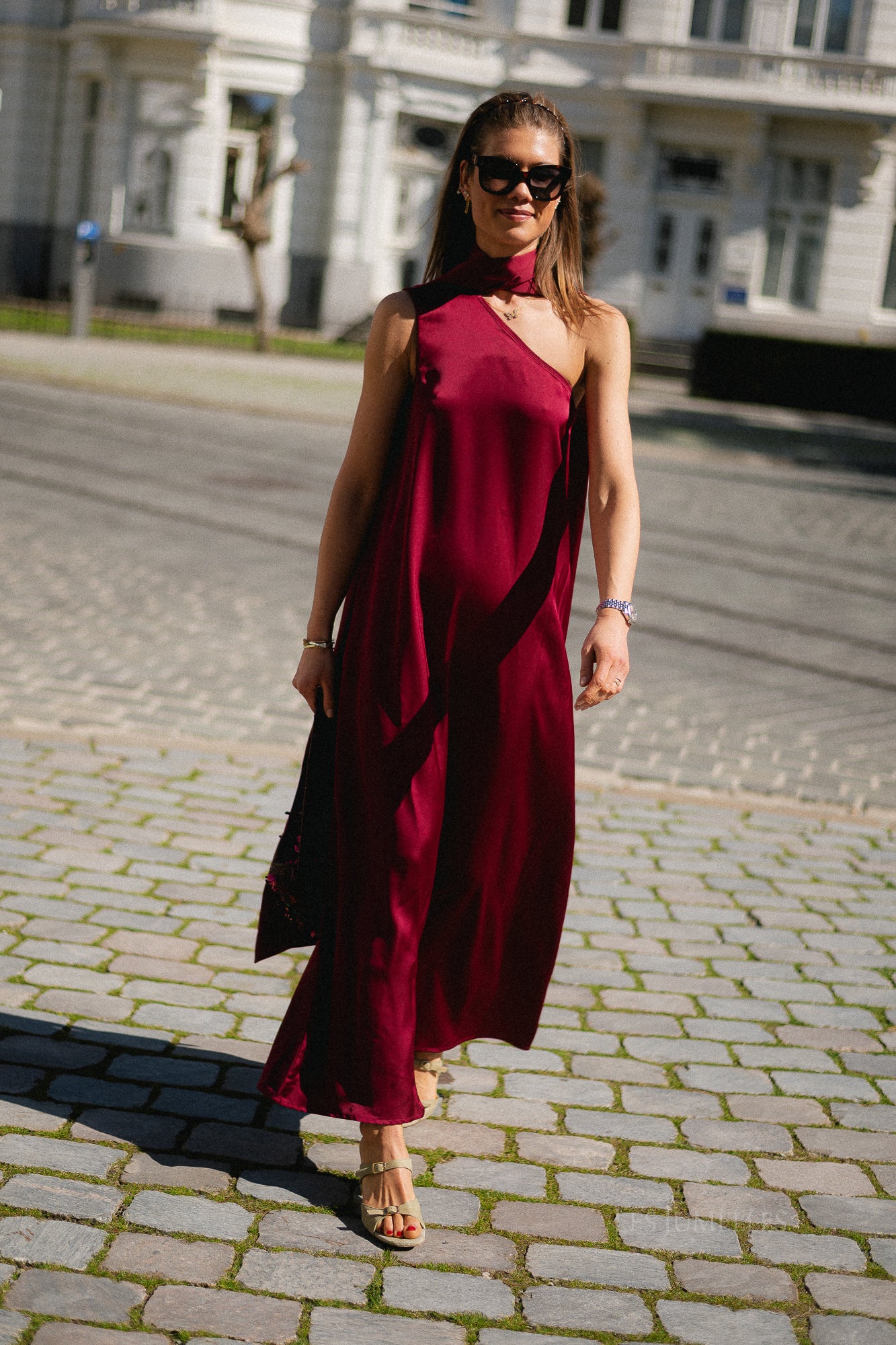 YASAnnalina one shoulder maxi dress rhododendron