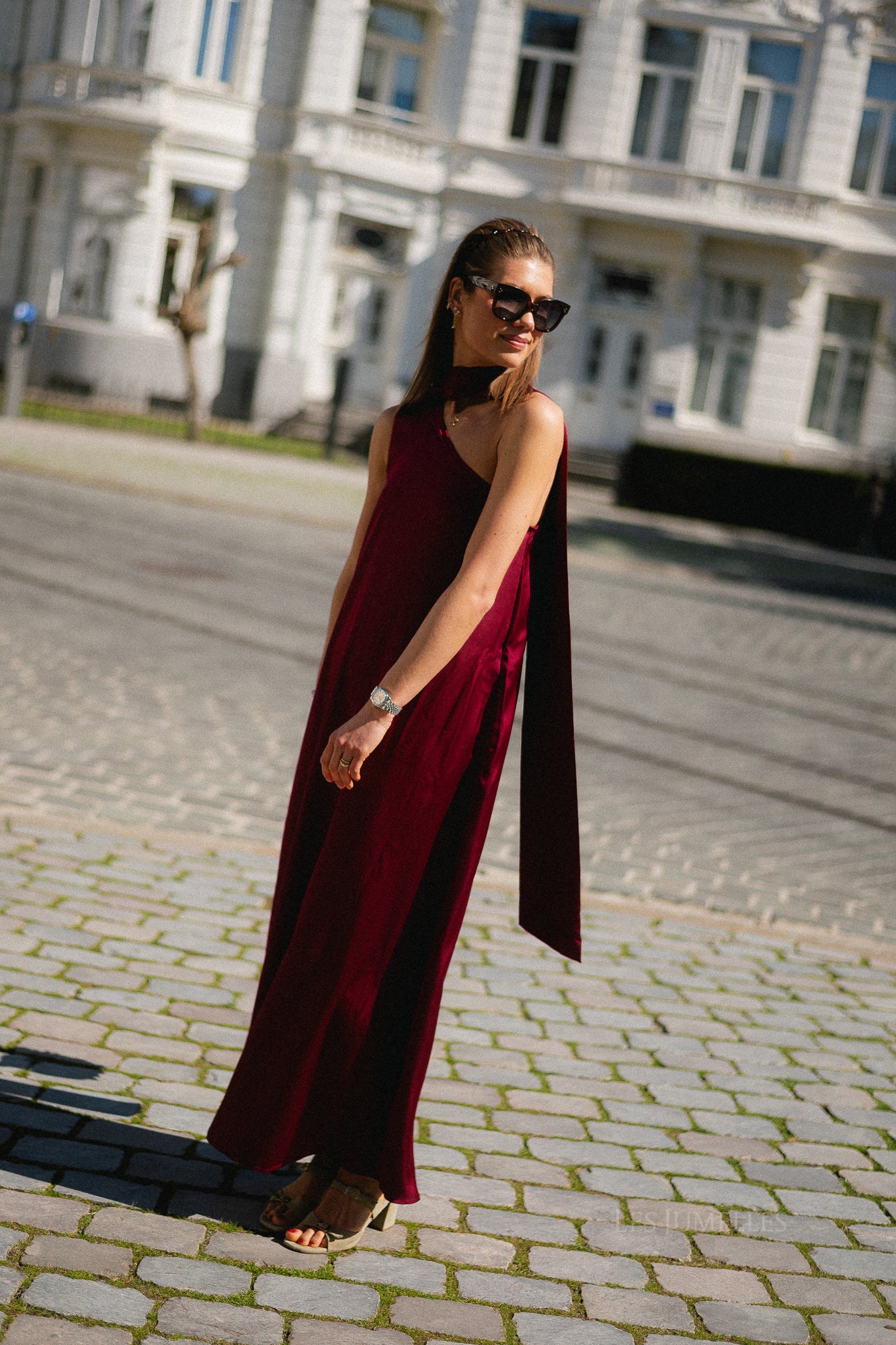 YASAnnalina one shoulder maxi dress rhododendron