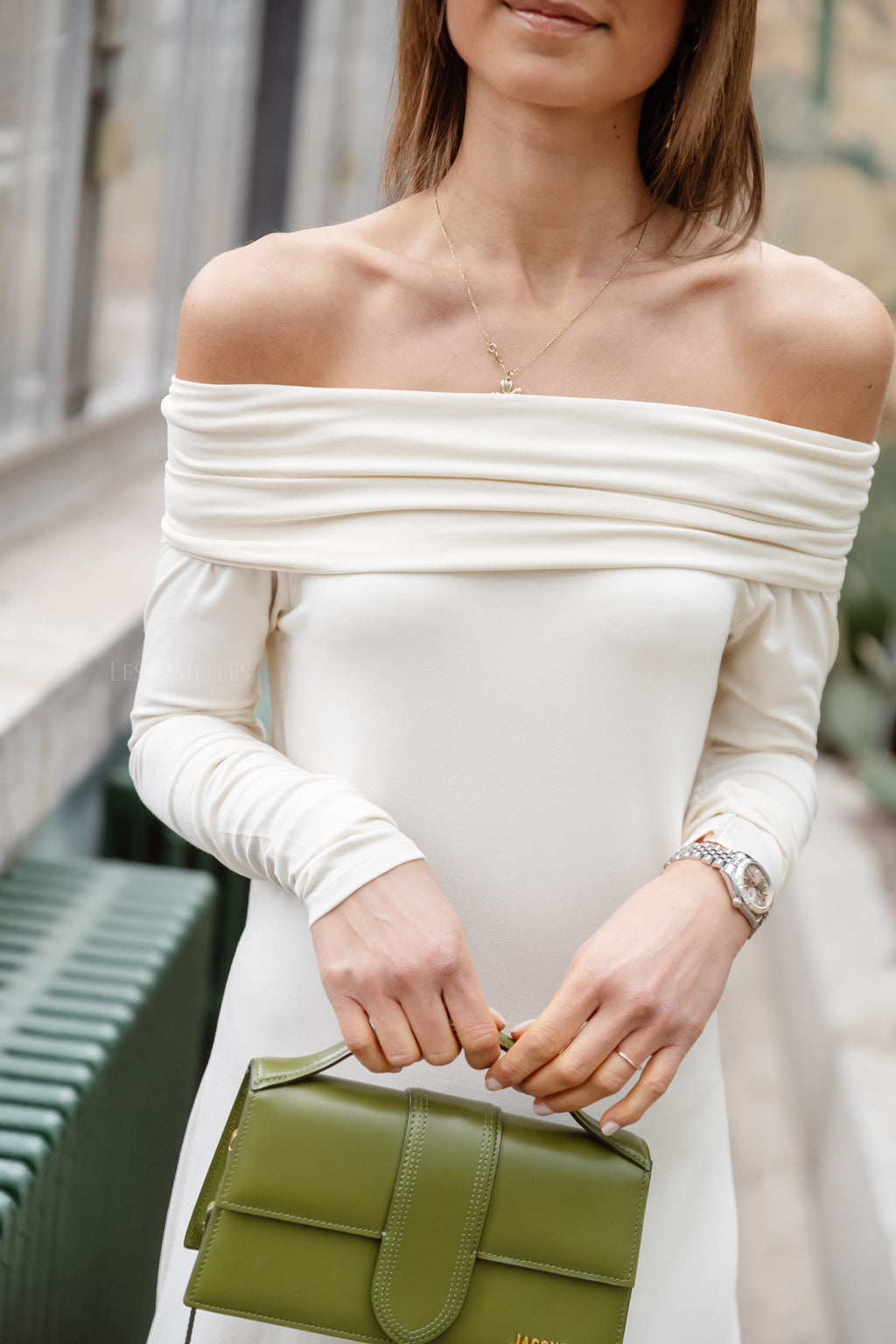 Zélie off-shoulder jurkje butter