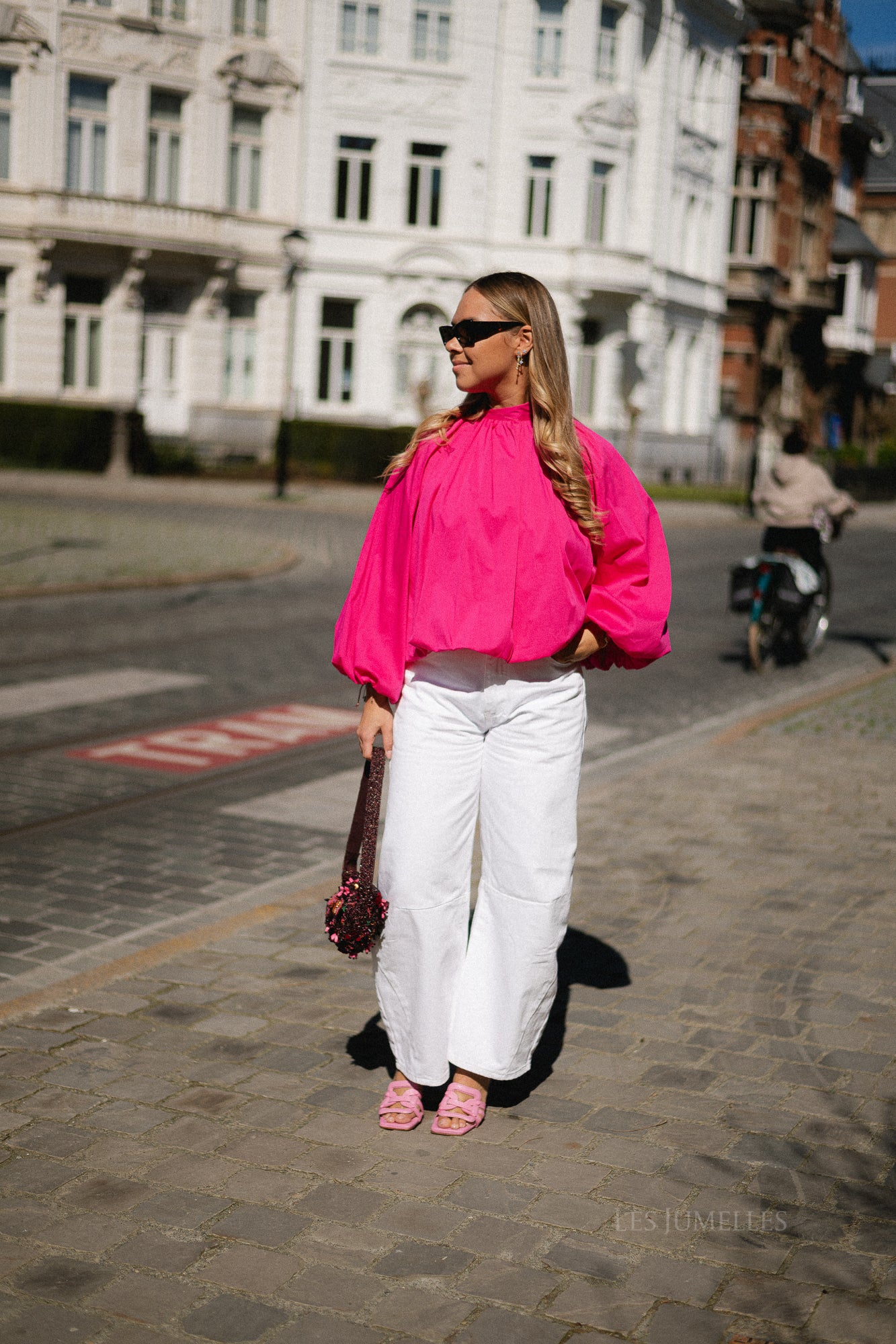 Michelle open back blouse fuchsia