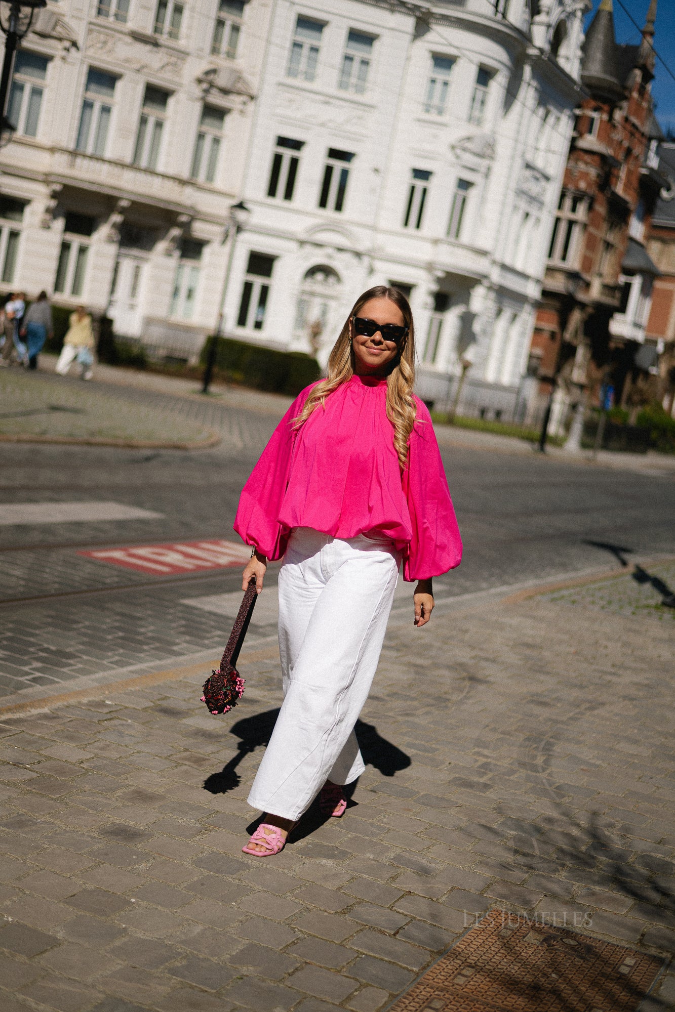 Michelle open back blouse fuchsia
