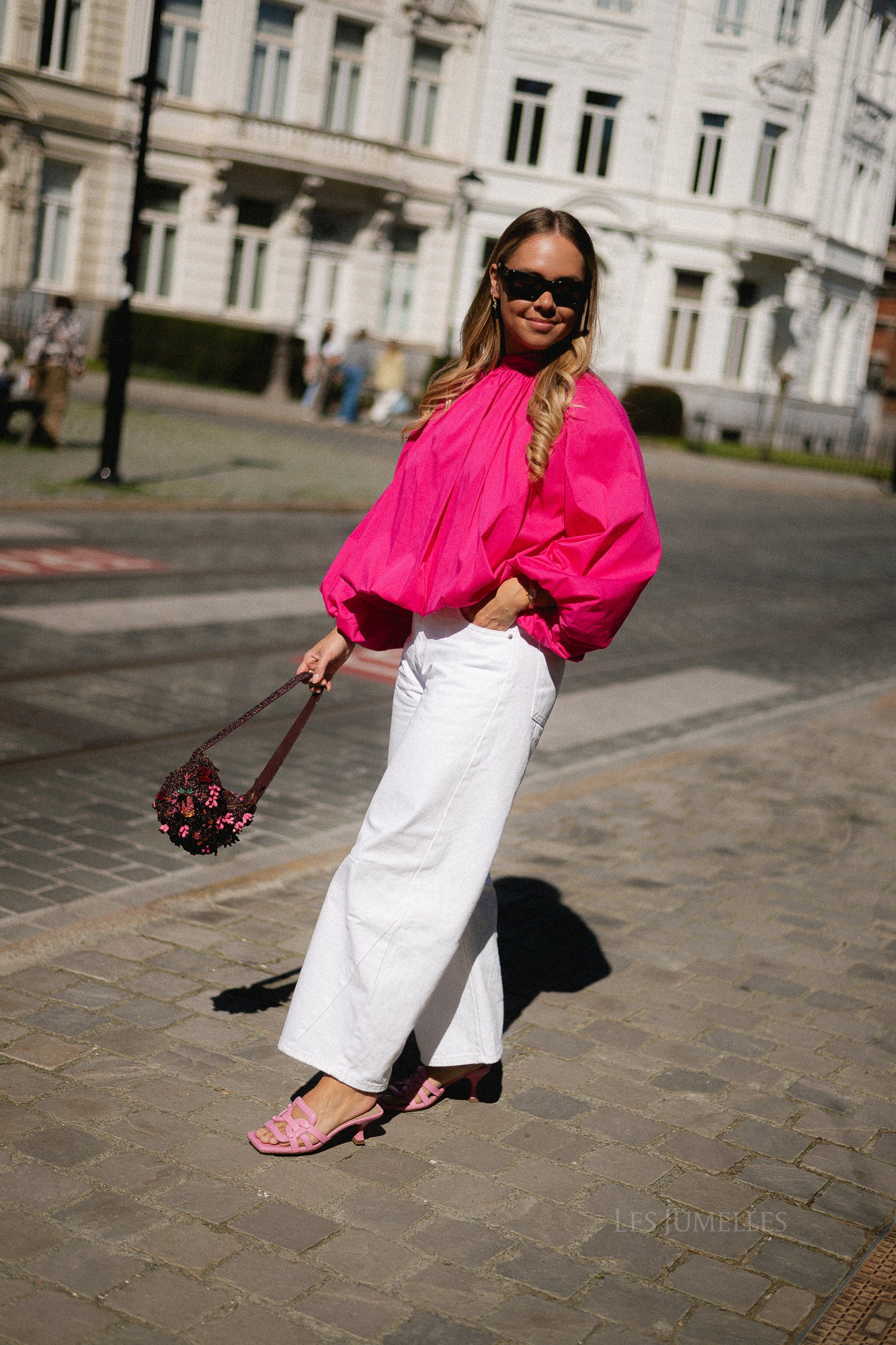 Michelle open back blouse fuchsia