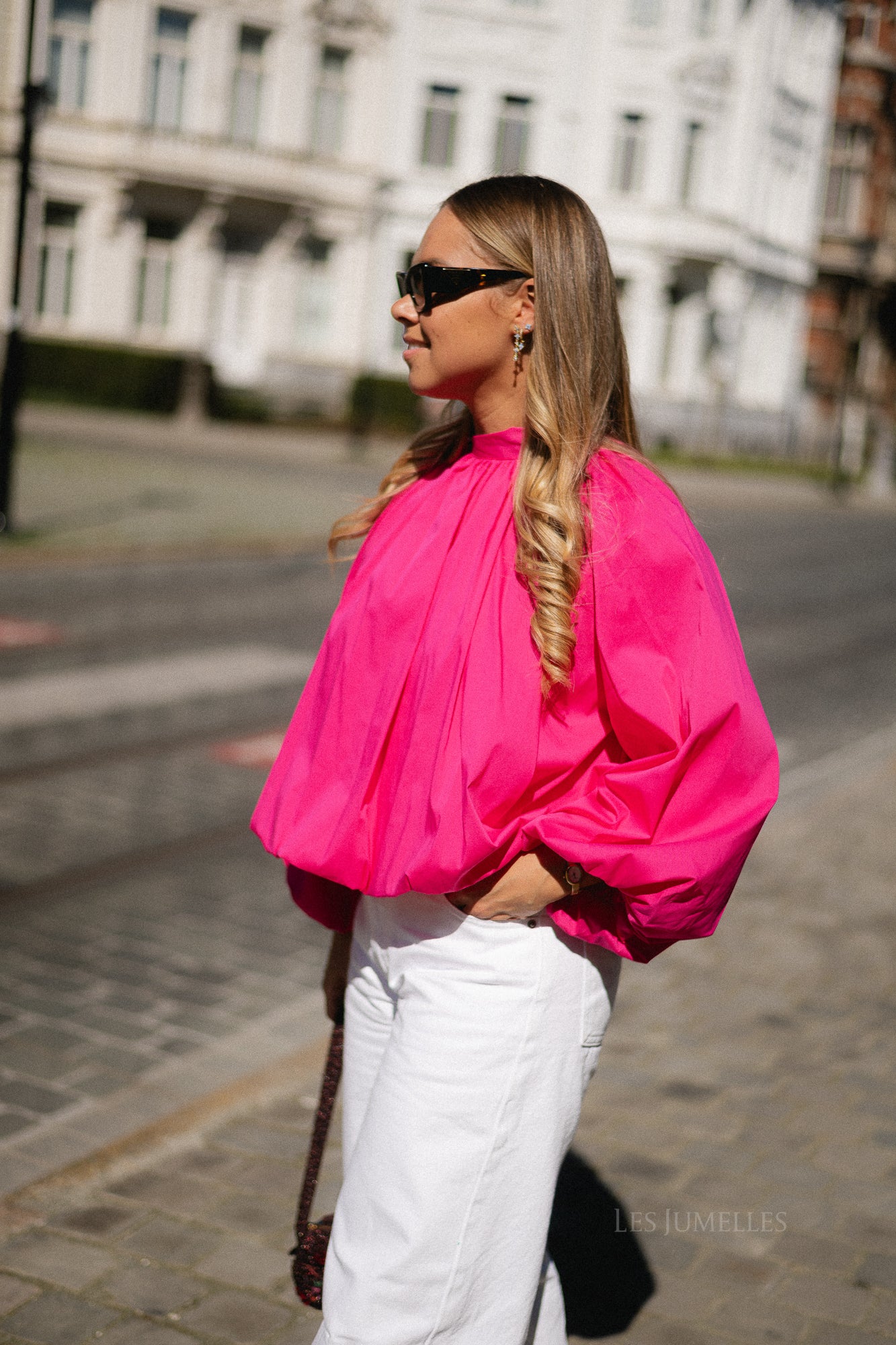 Michelle open back blouse fuchsia