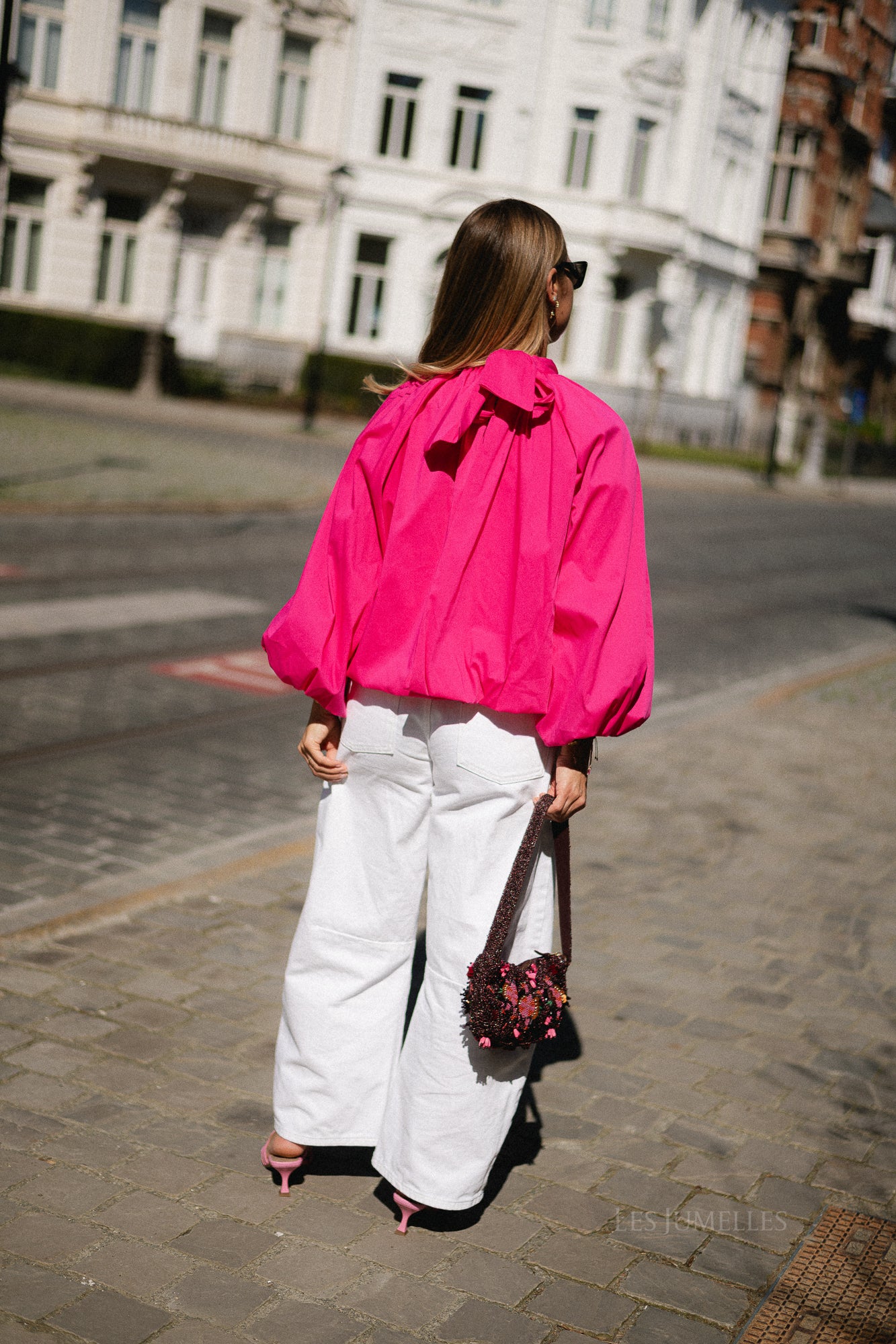 Michelle open back blouse fuchsia