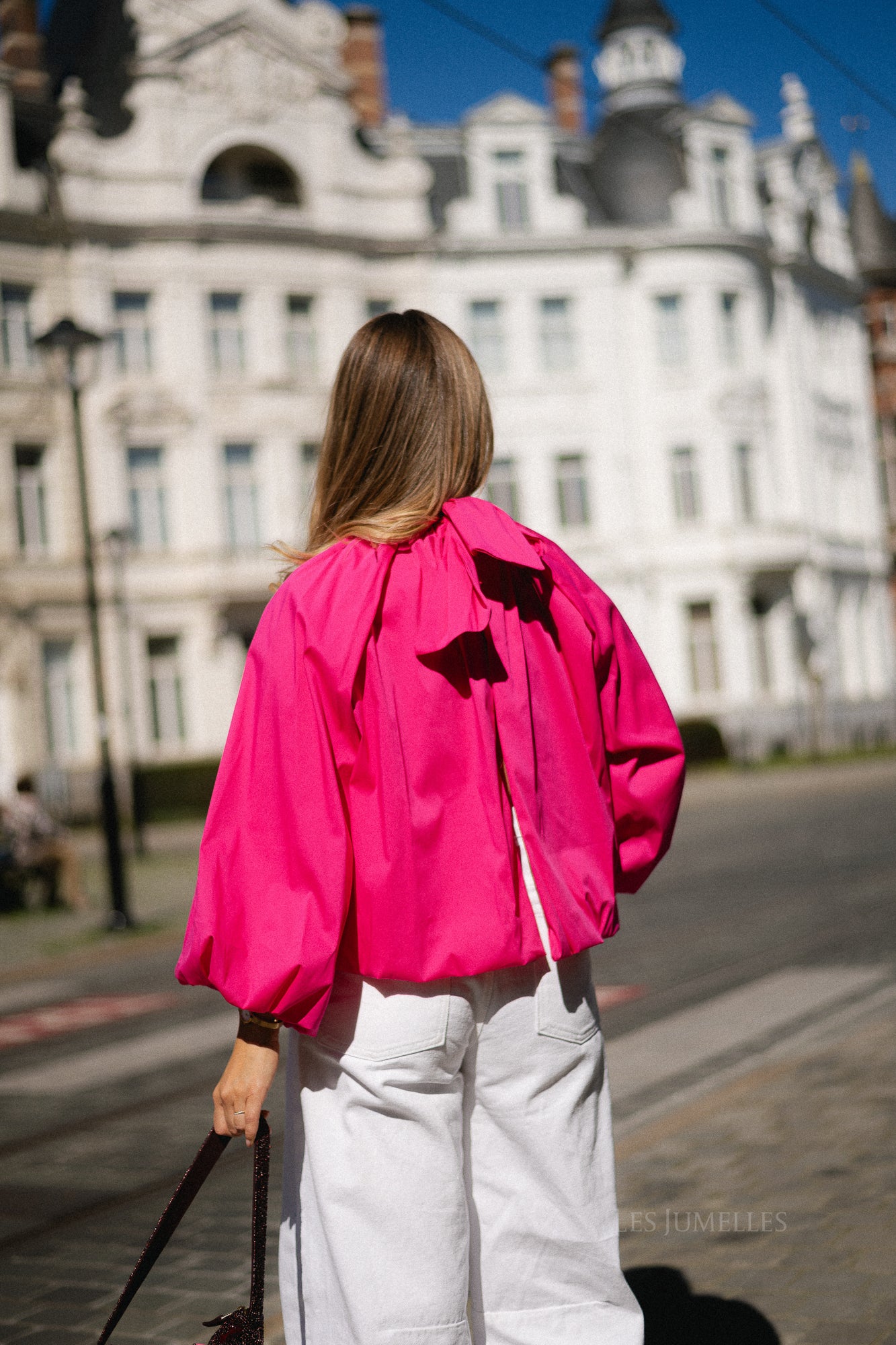 Michelle open back blouse fuchsia