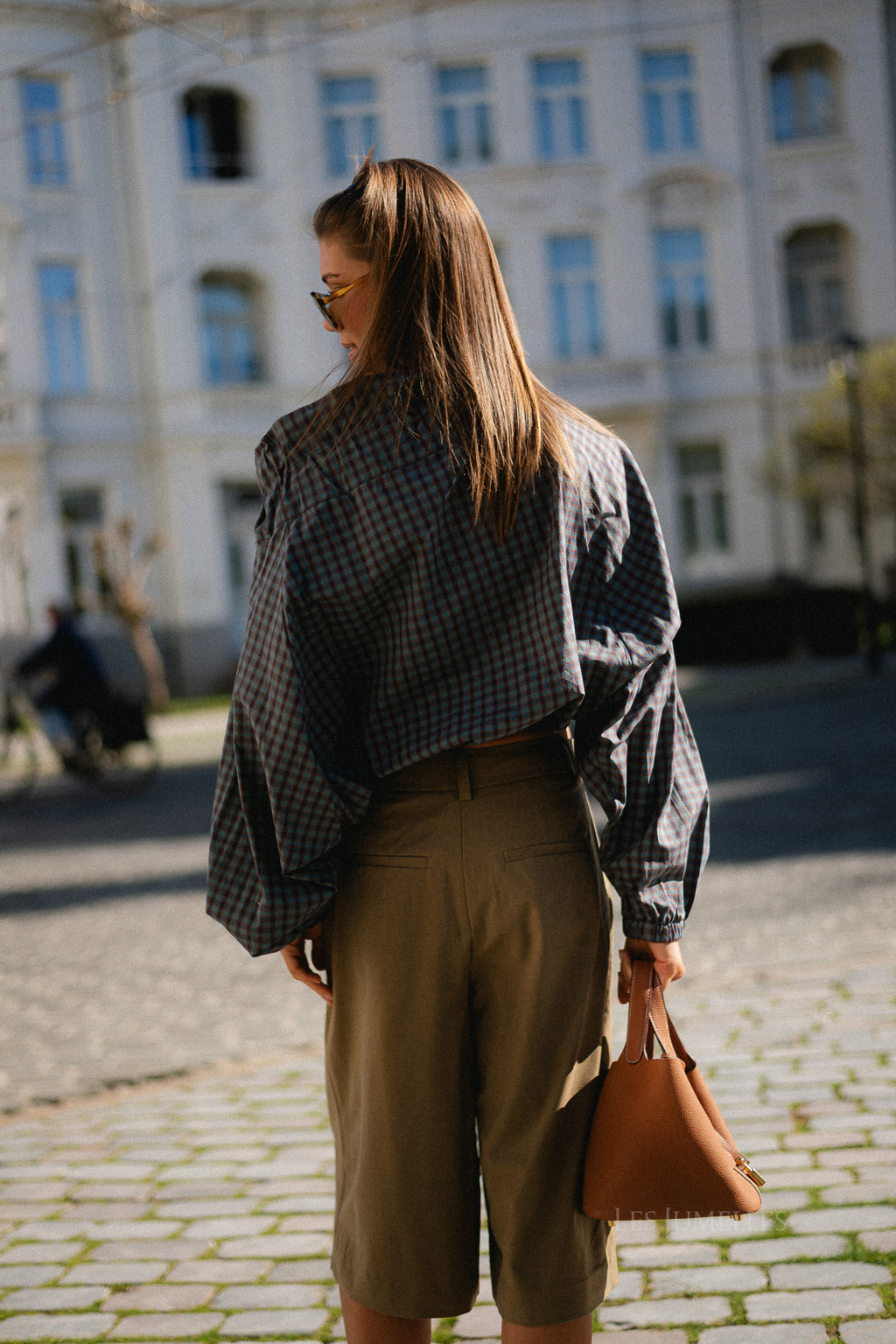 Isaline off-shoulder checked blouse petrol