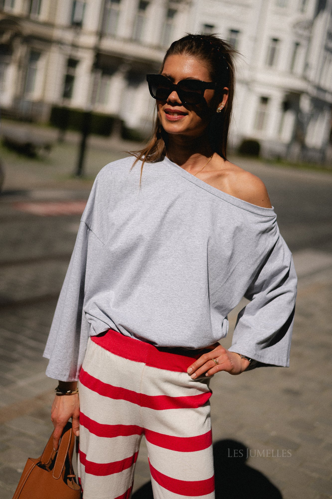 Lexie off shoulder LS shirt grey melange