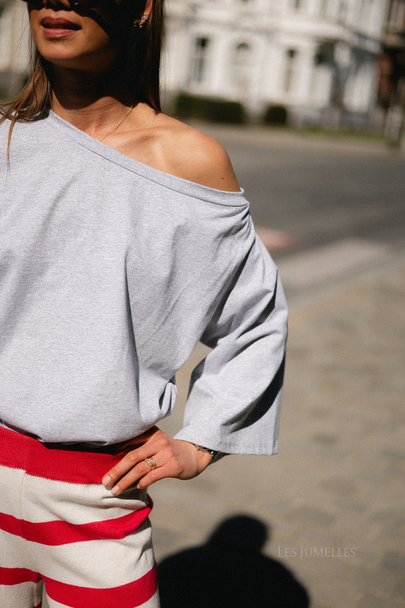 Lexie off shoulder LS shirt grey melange