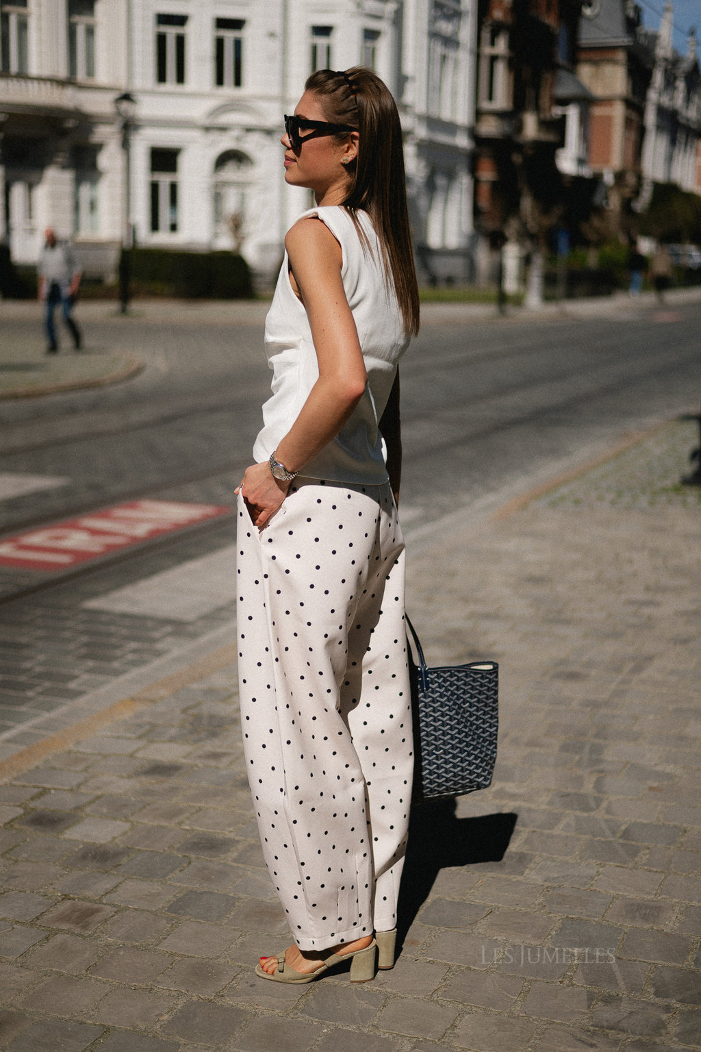 Aubrie polka dot barrel pants - eggnog/black