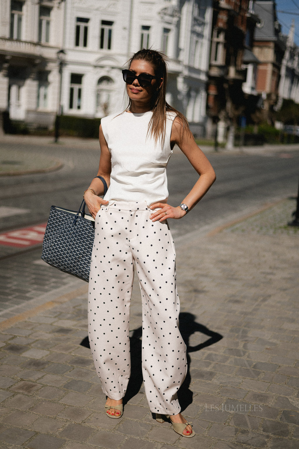 Aubrie polka dot barrel pants - eggnog/black