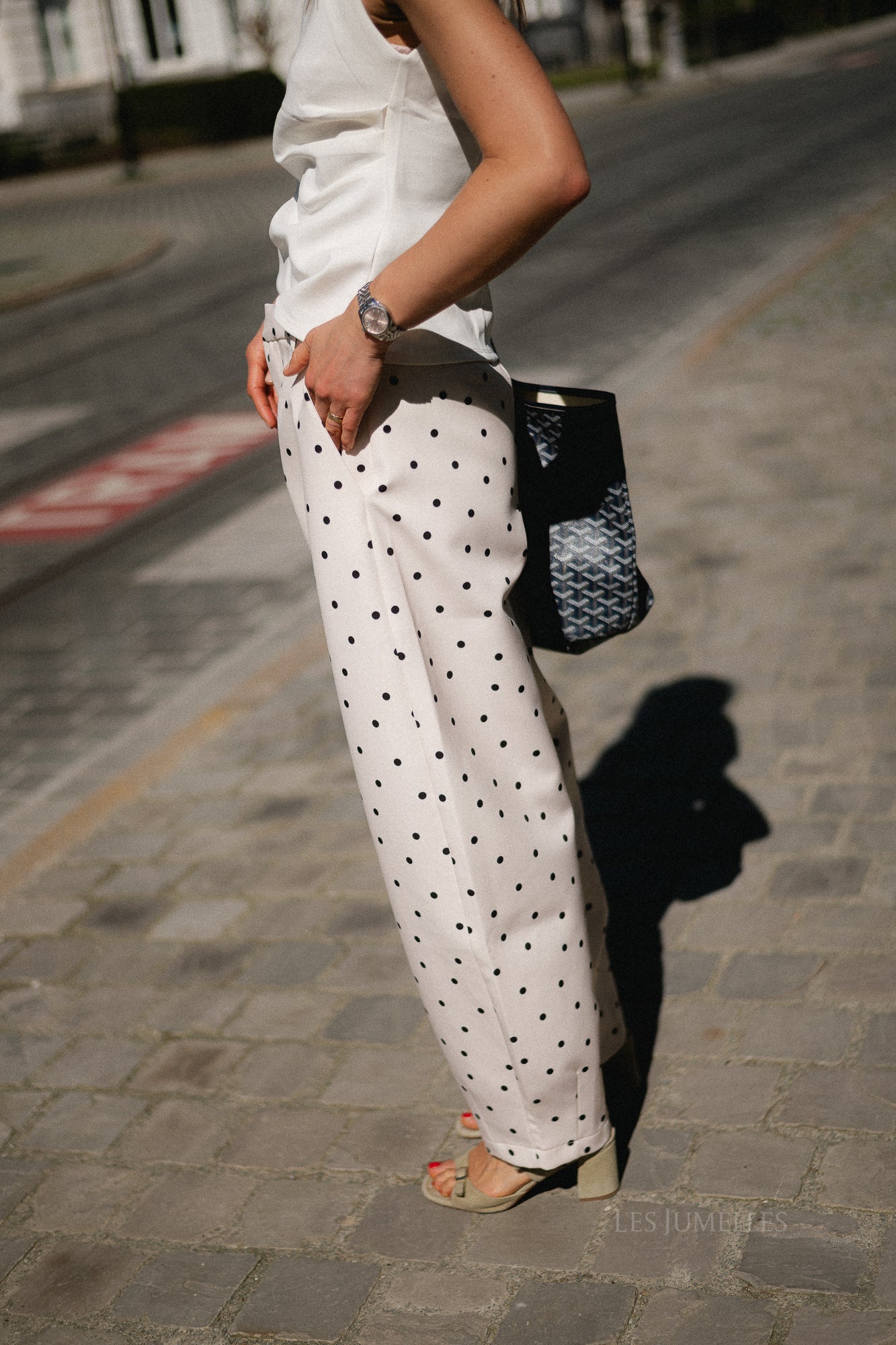 Aubrie polka dot barrel pants - eggnog/black