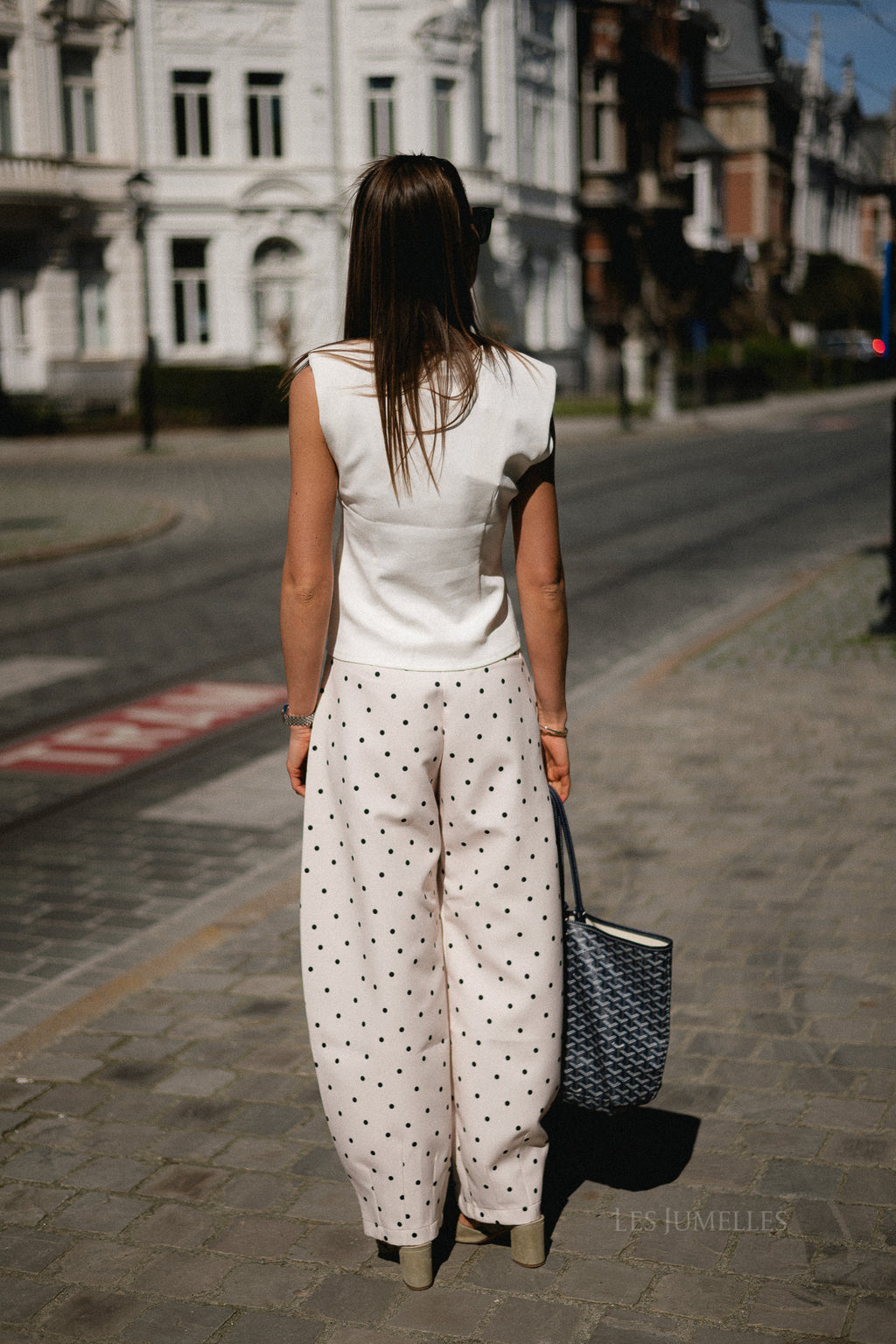 Aubrie polka dot barrel pants - eggnog/black
