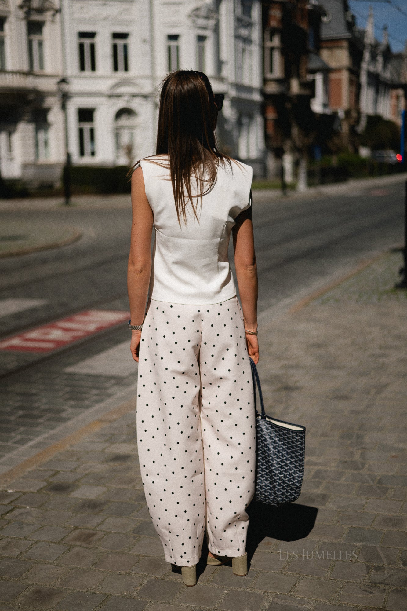 Aubrie polka dot barrel pants - eggnog/black