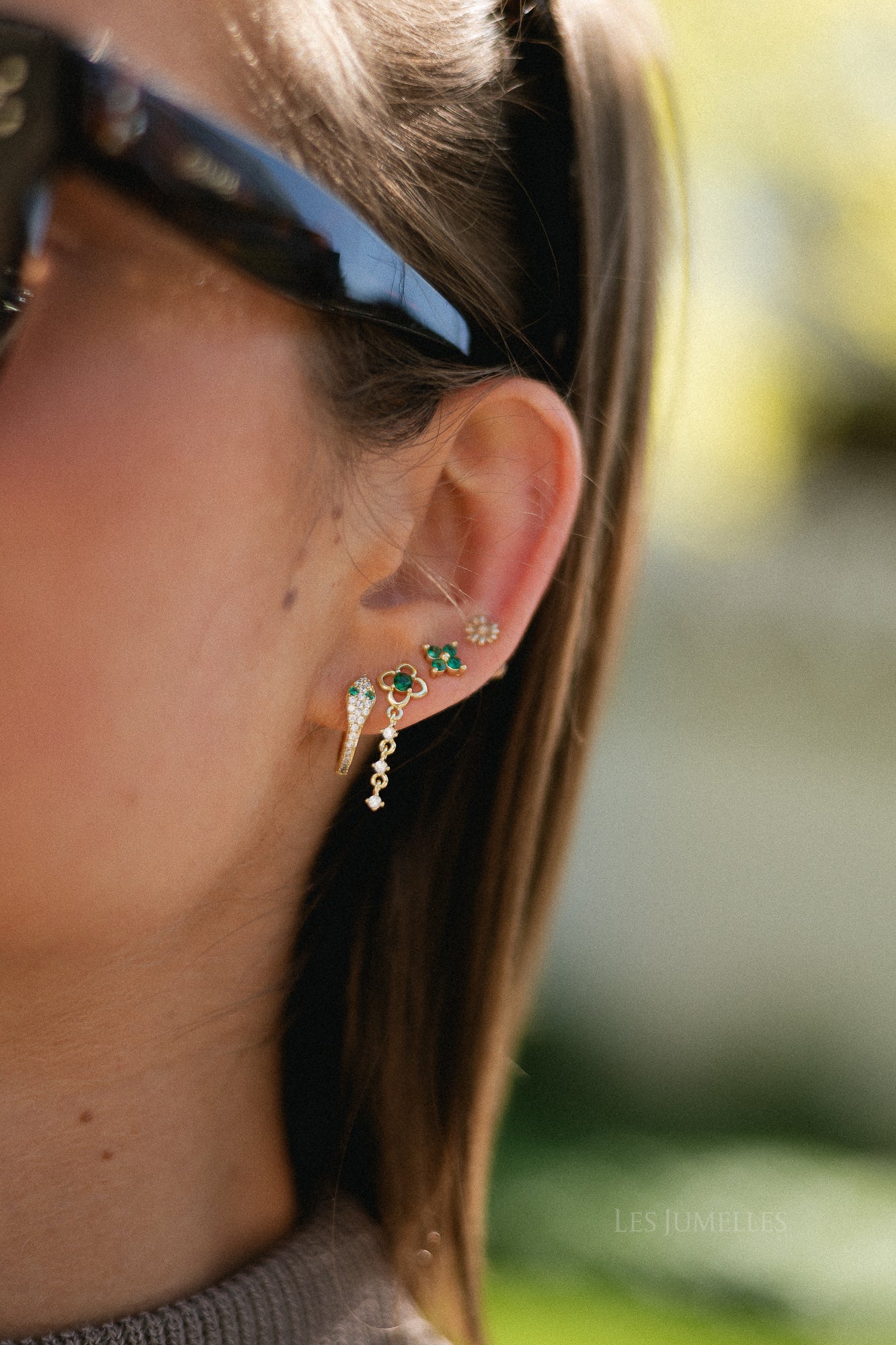 Emerald green & gold multi earring set