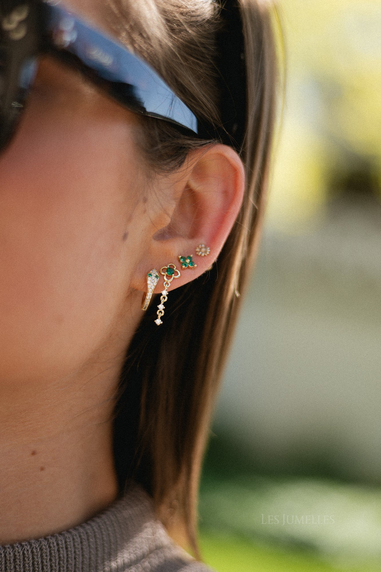 Emerald green & gold multi earring set