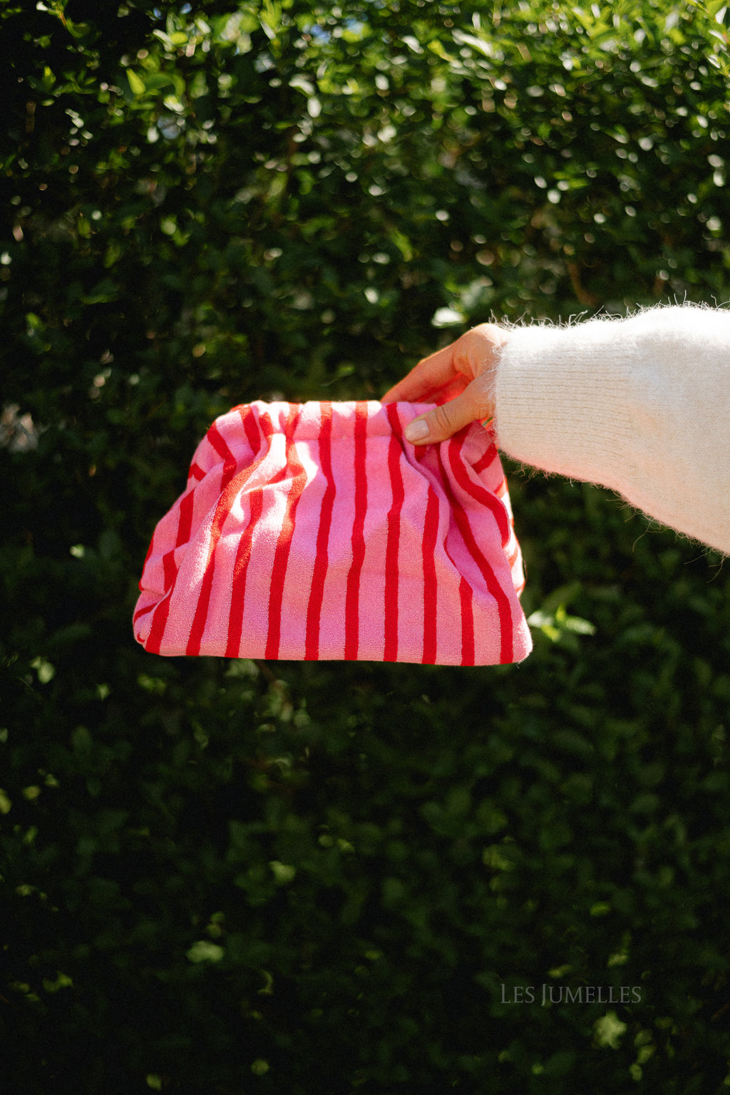 Striped pouch bag - pink