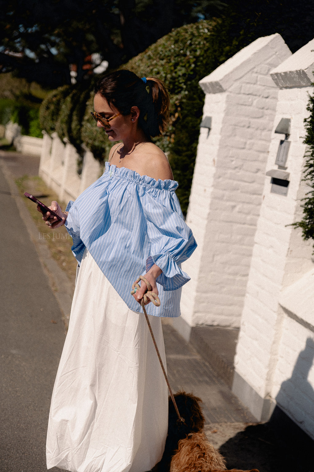 Isabeau off shoulder blouse blauw/wit