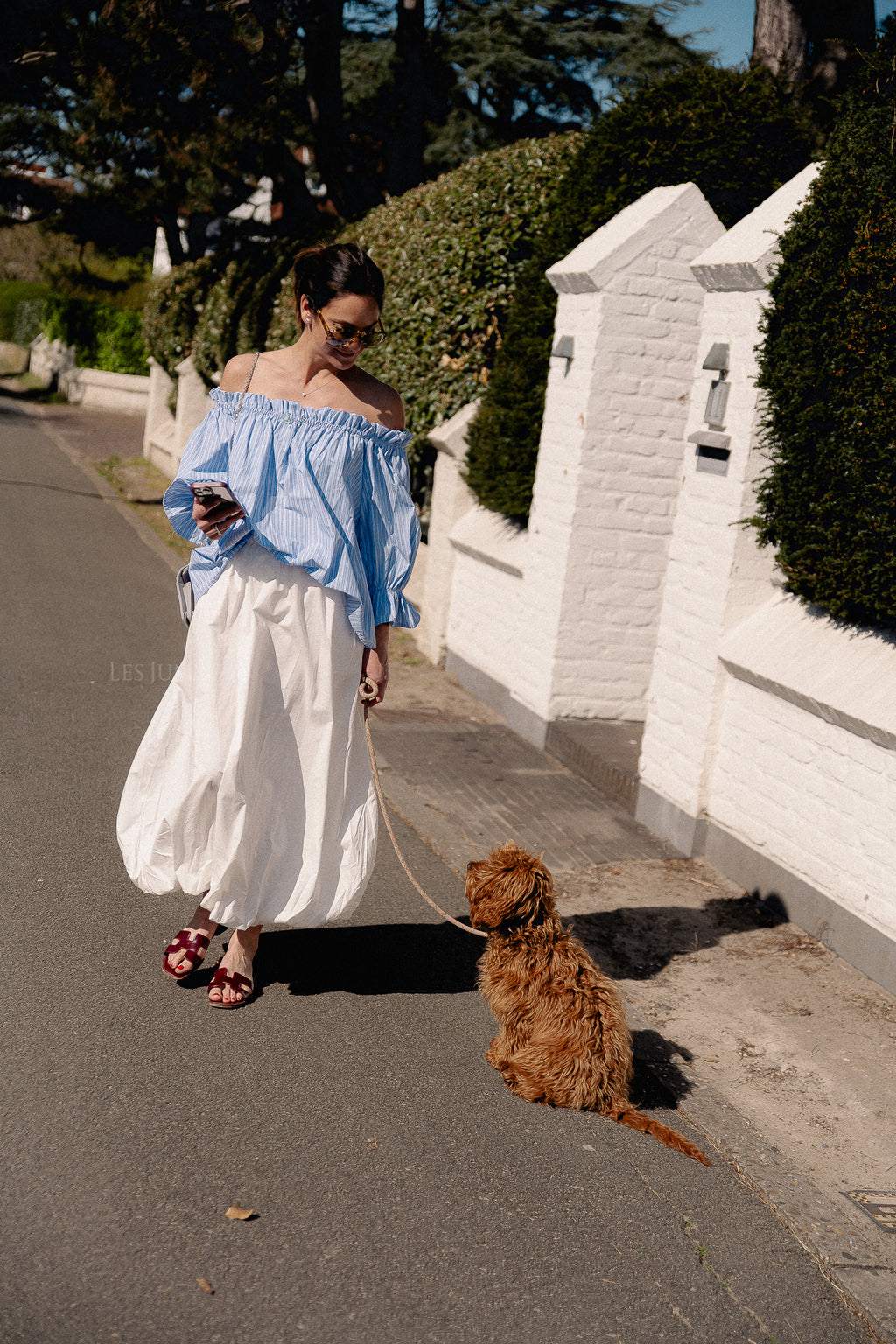 Isabeau off shoulder blouse blauw/wit