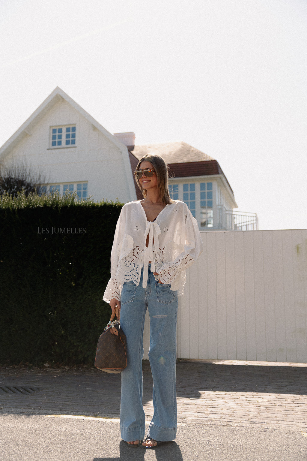 Kiki broderie strikblouse wit