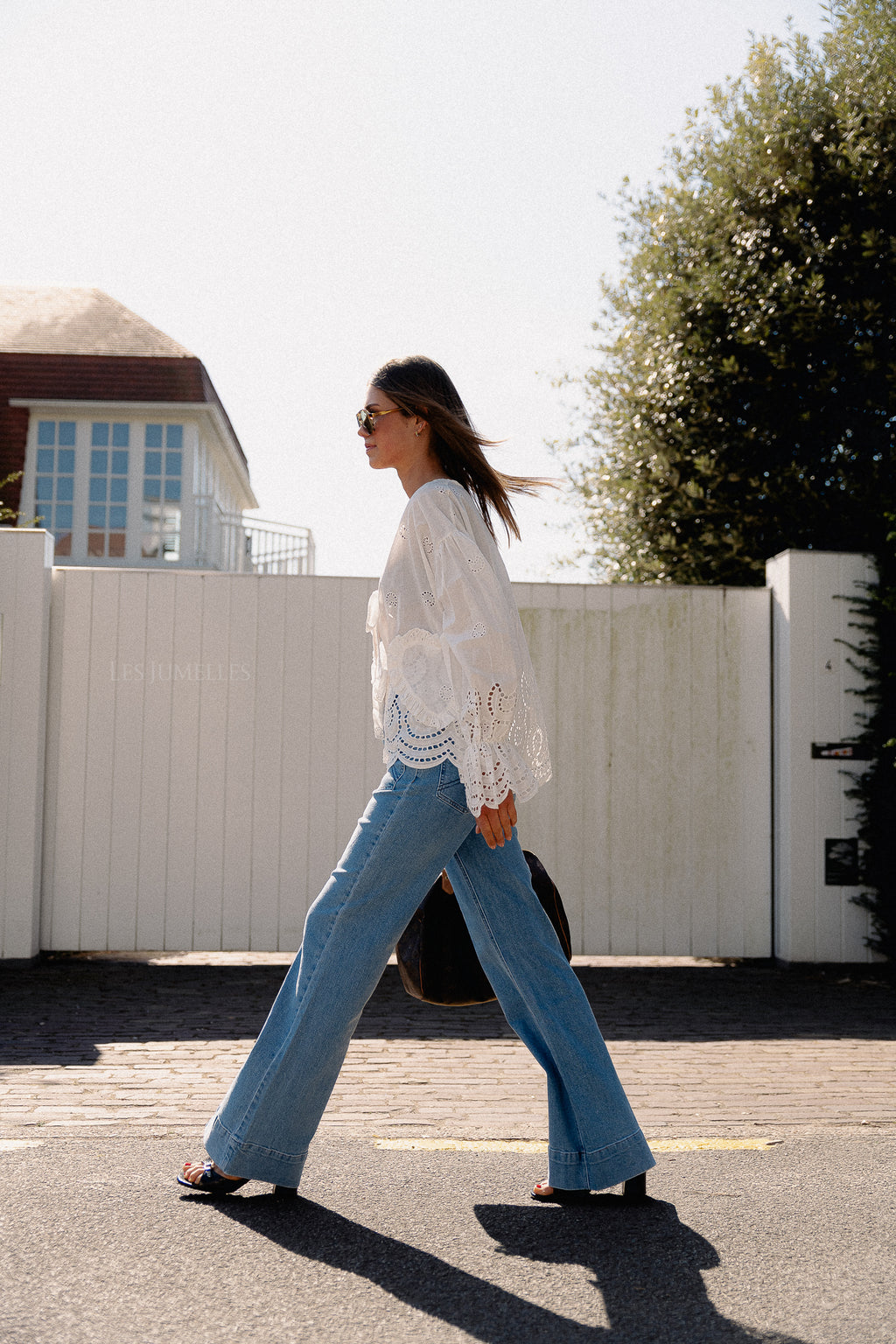 Kiki broderie strikblouse wit
