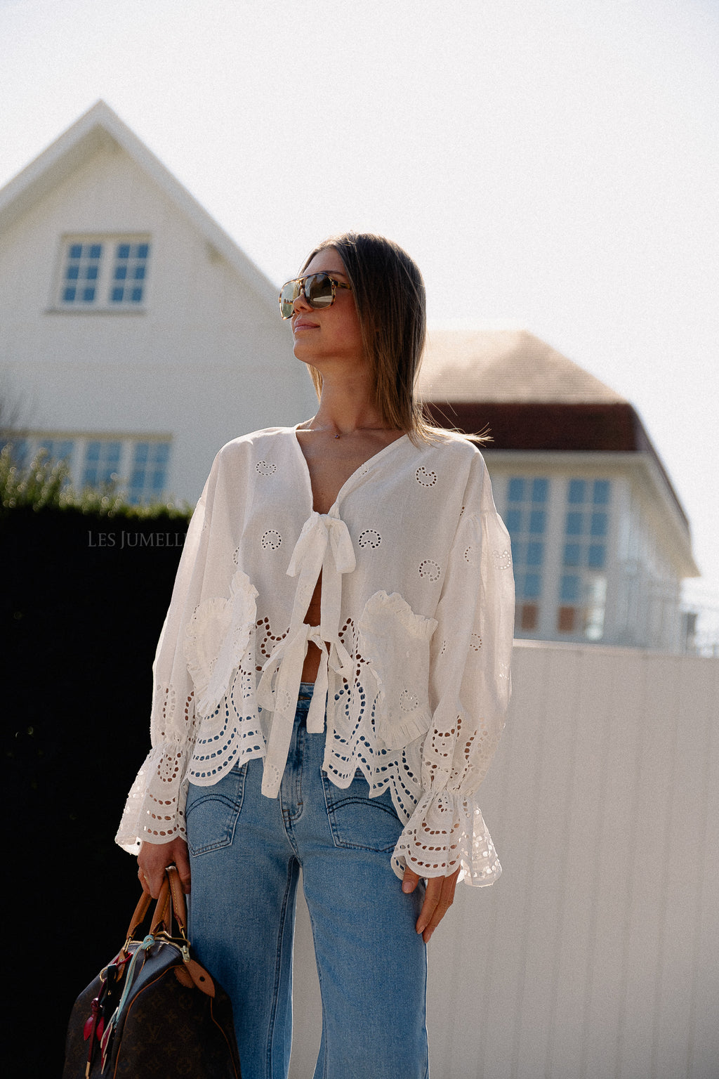 Kiki broderie strikblouse wit