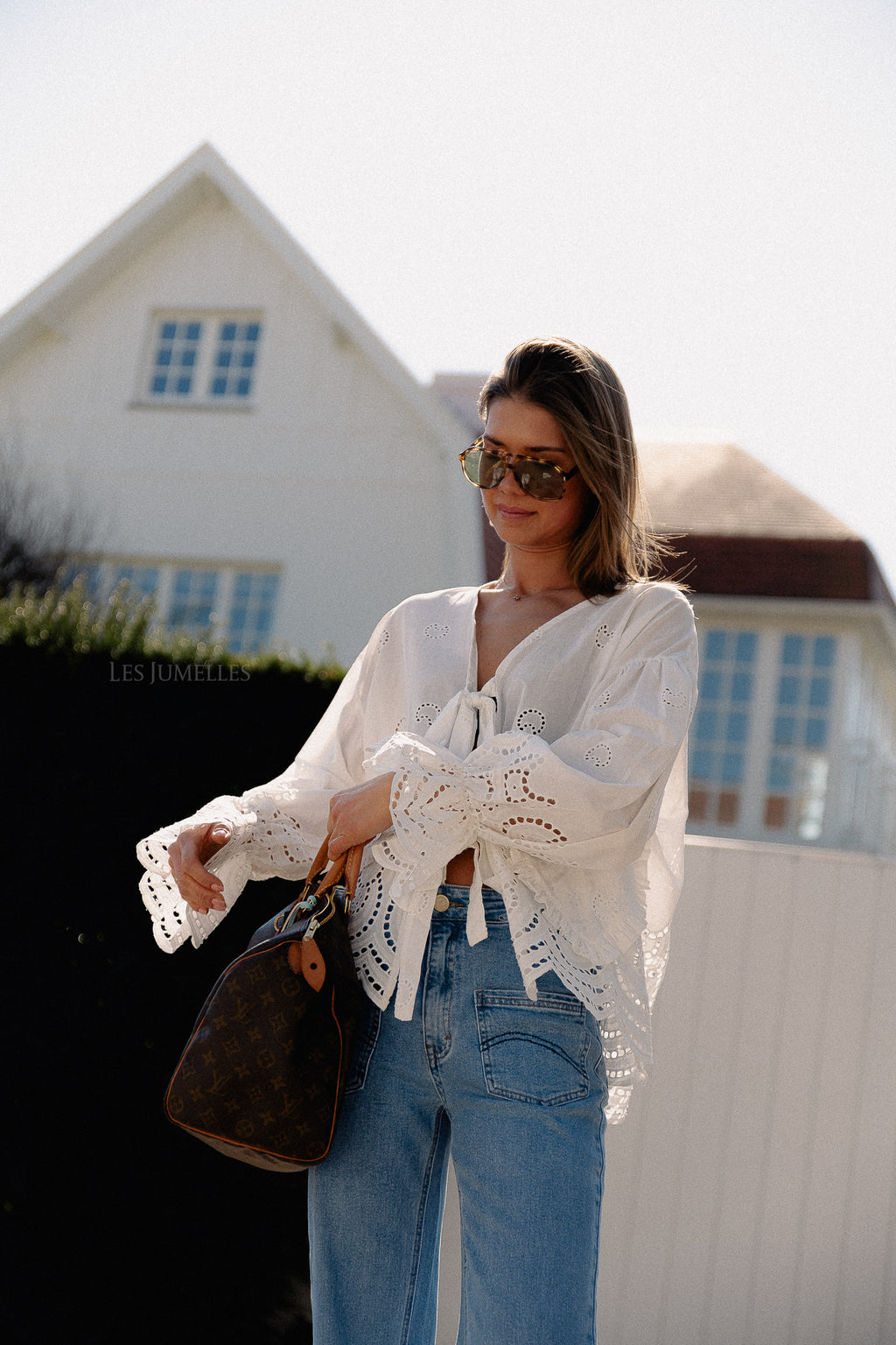 Kiki broderie strikblouse wit