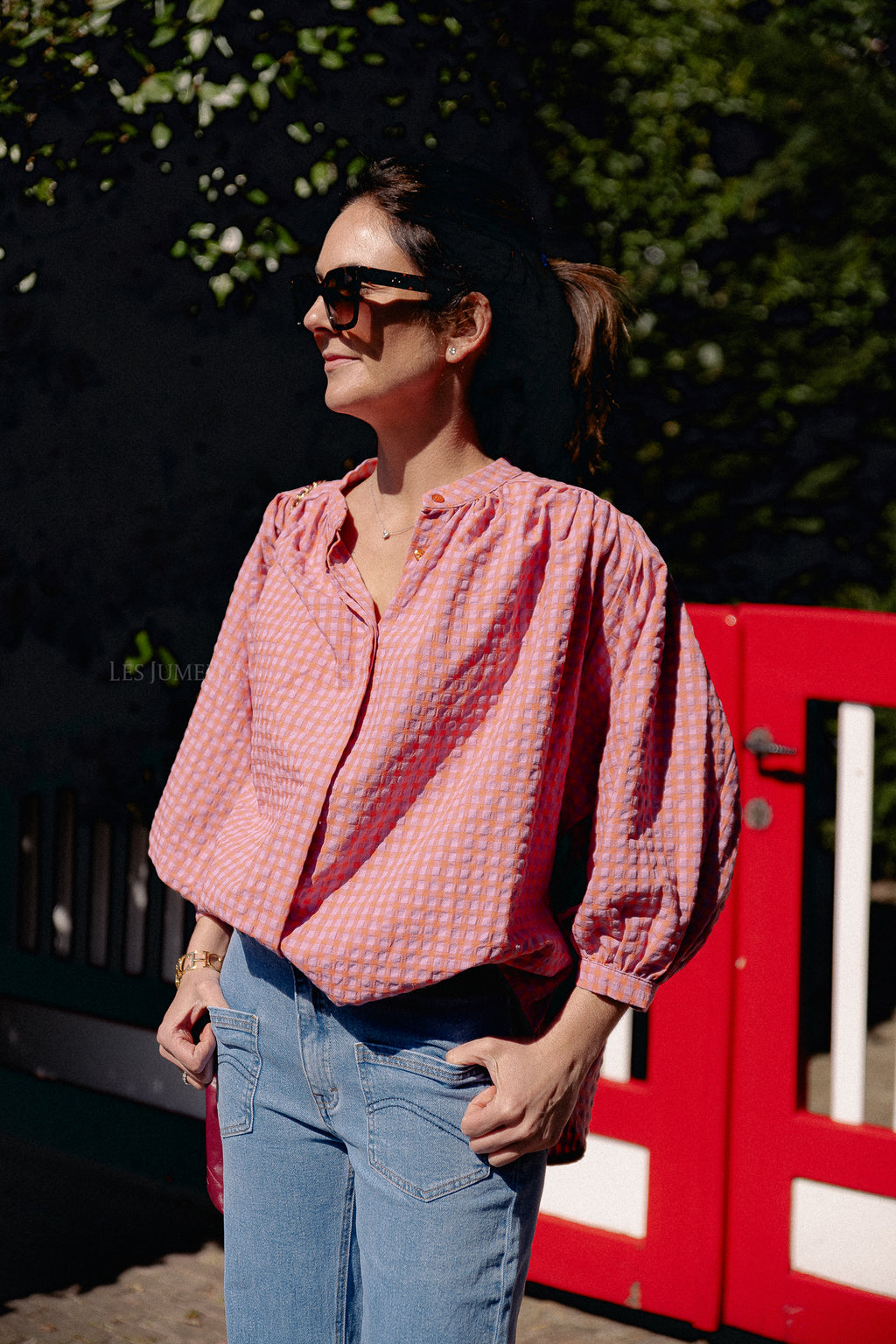 Kate vichy blouse oranje/lila