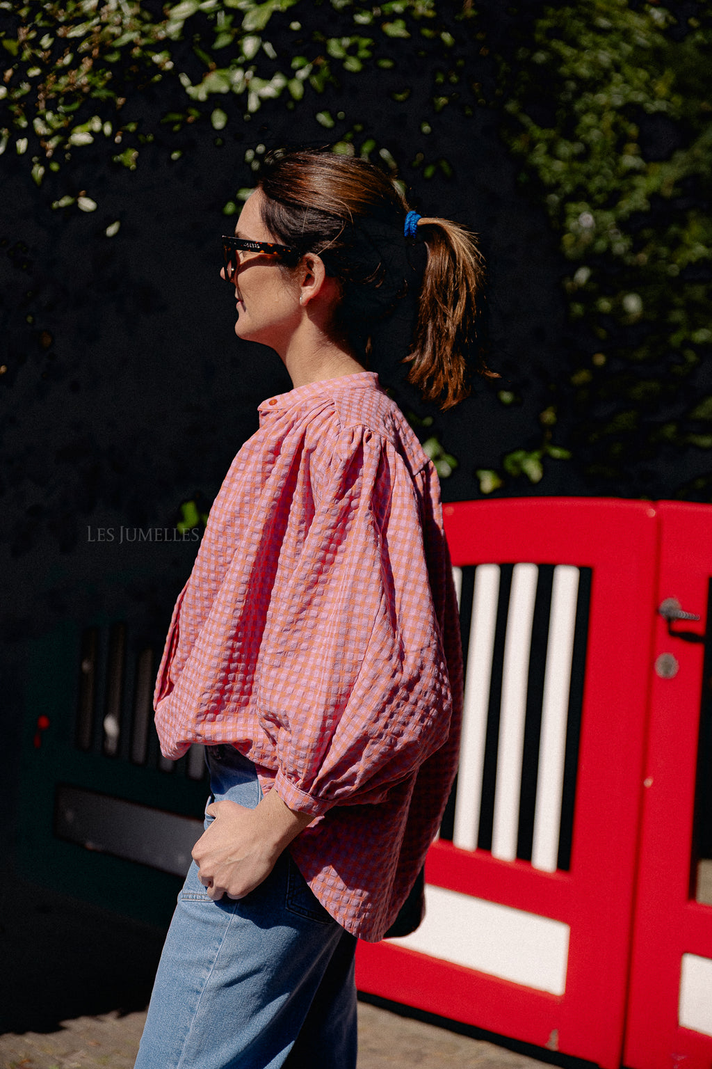 Kate vichy blouse oranje/lila