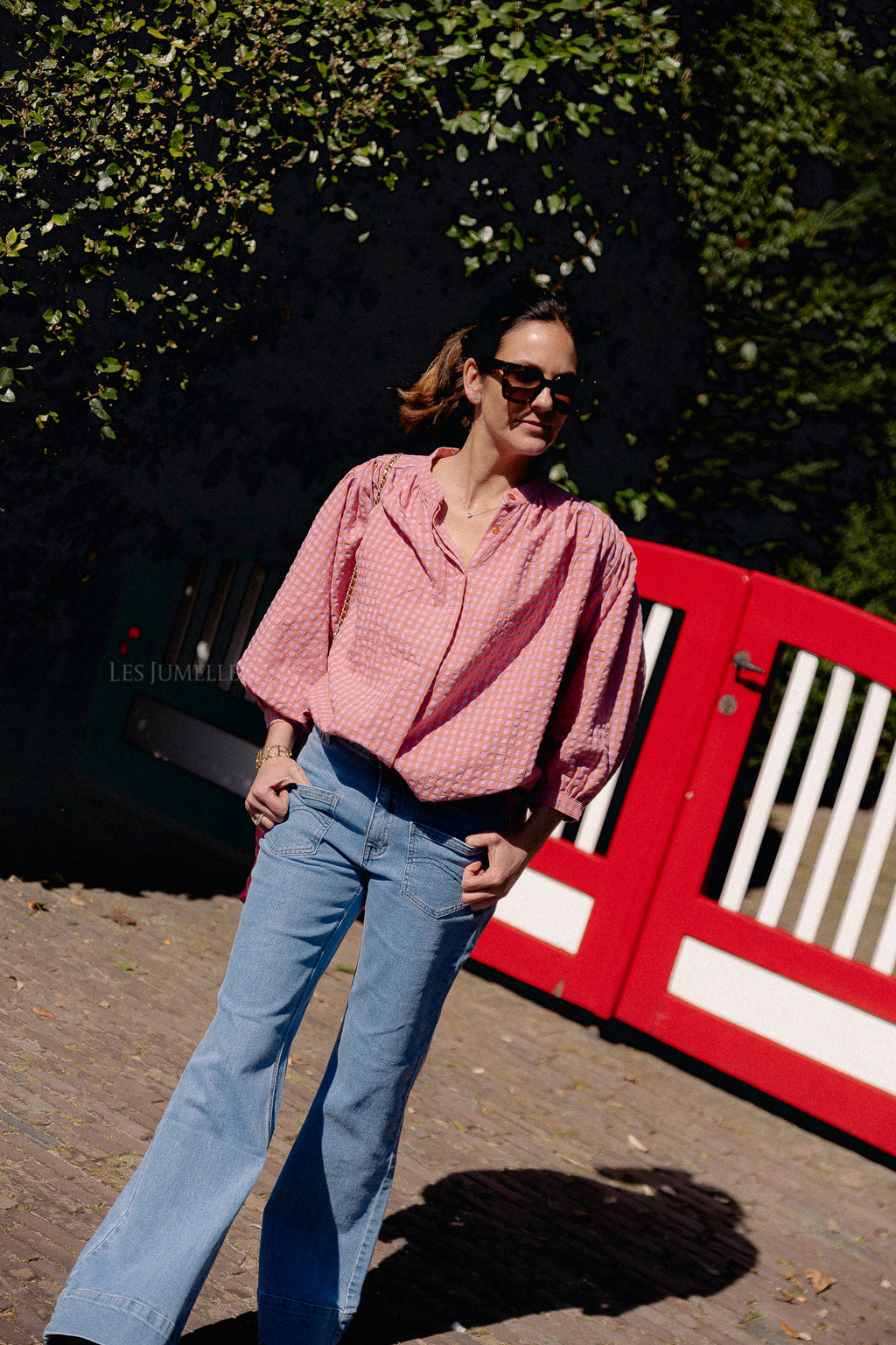 Kate vichy blouse oranje/lila