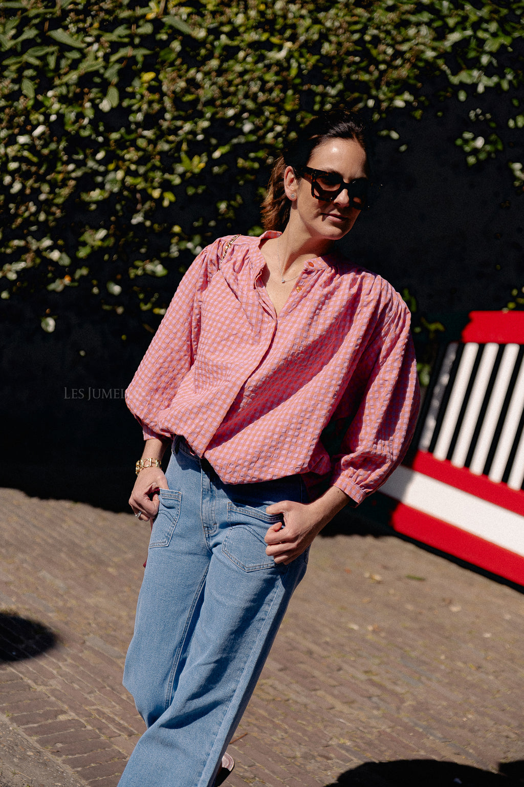 Kate vichy blouse oranje/lila