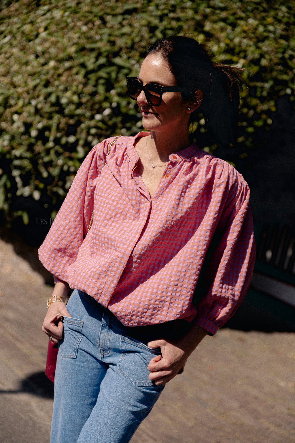 Kate vichy blouse oranje/lila