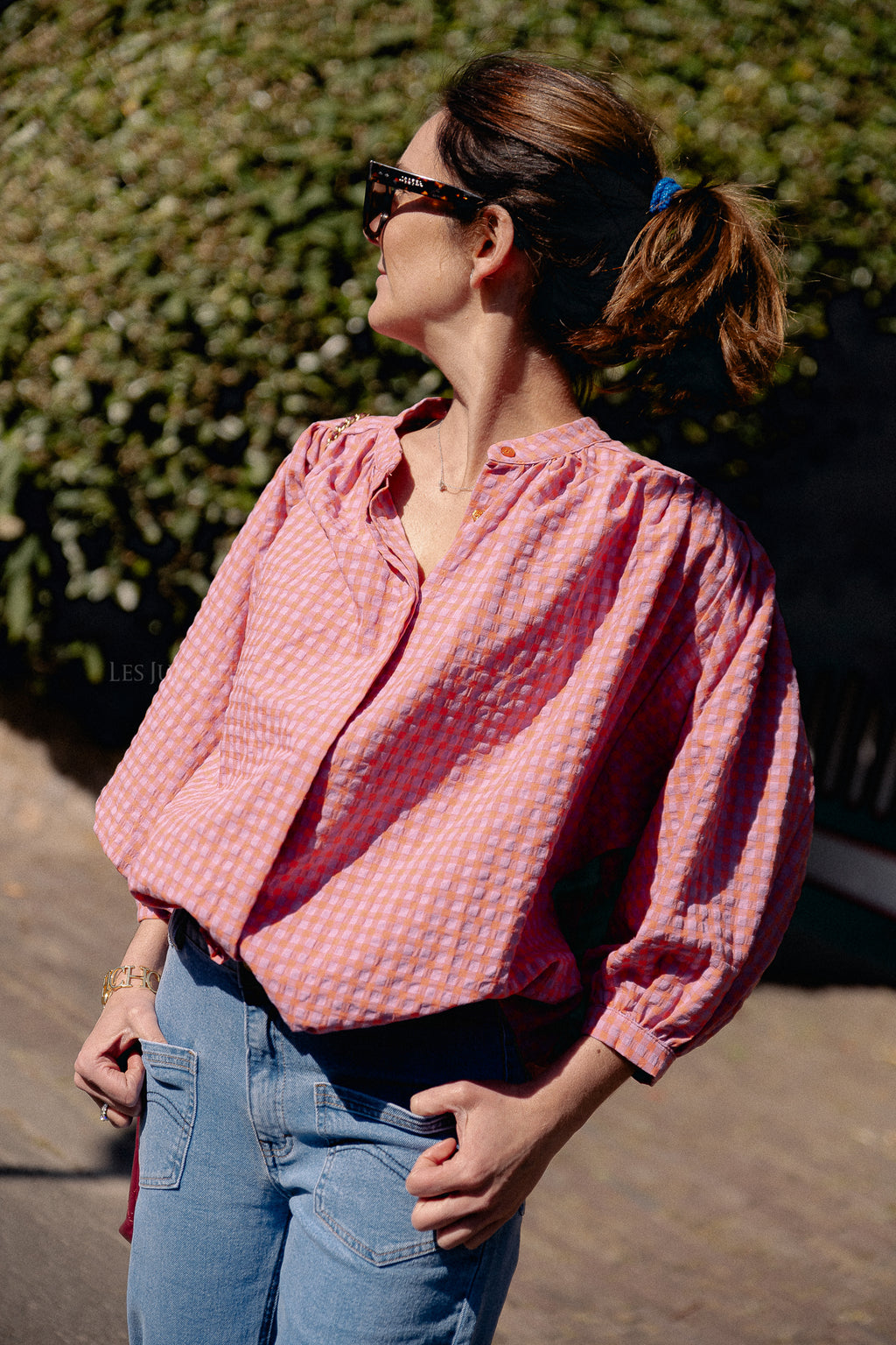 Kate vichy blouse oranje/lila