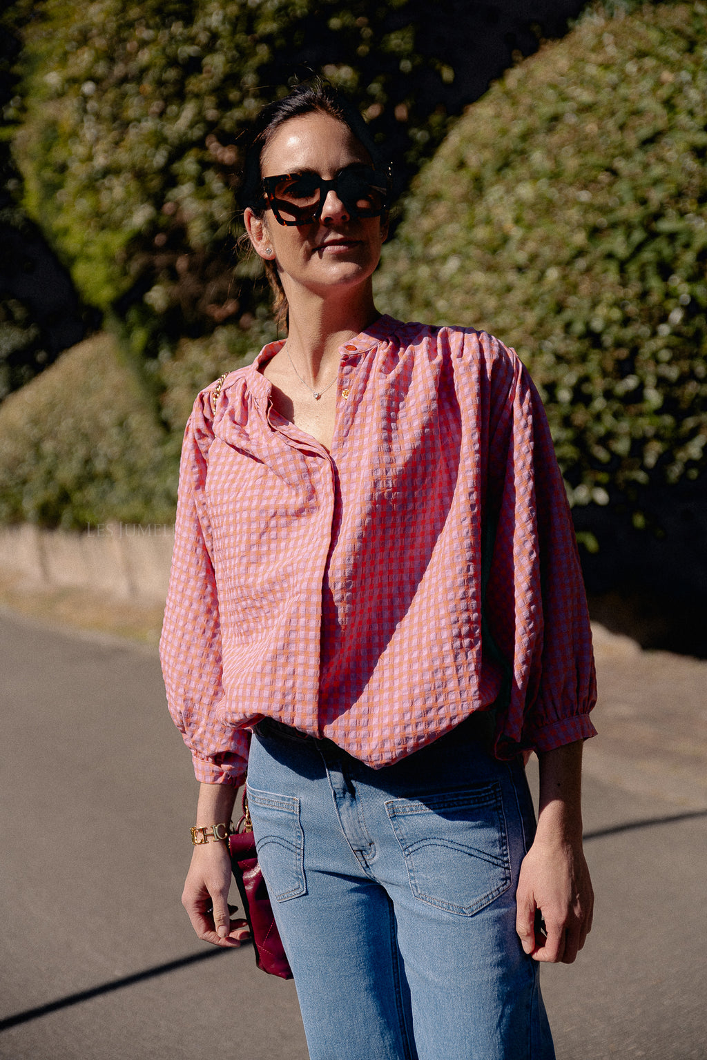 Kate vichy blouse oranje/lila