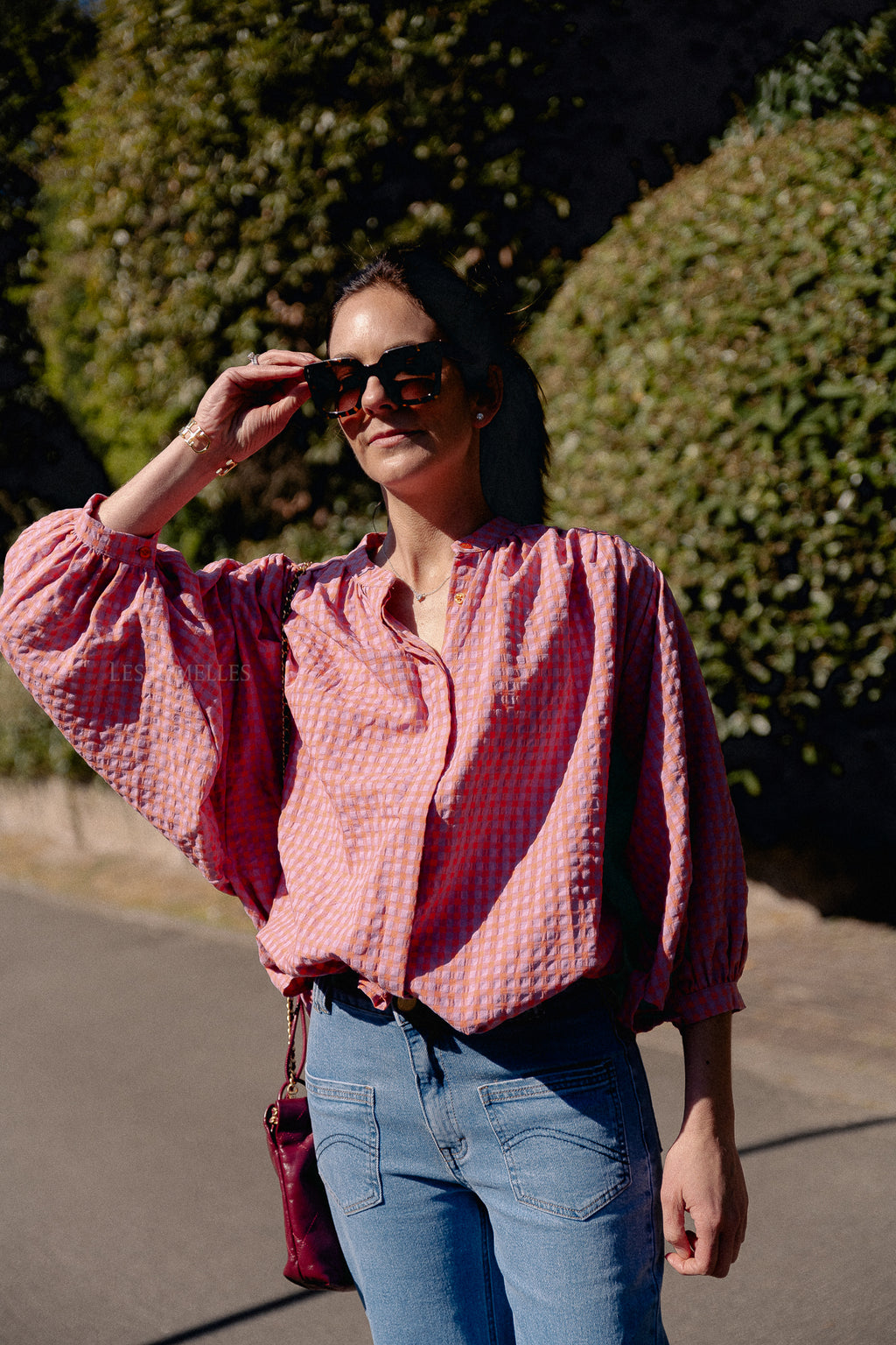 Kate vichy blouse oranje/lila