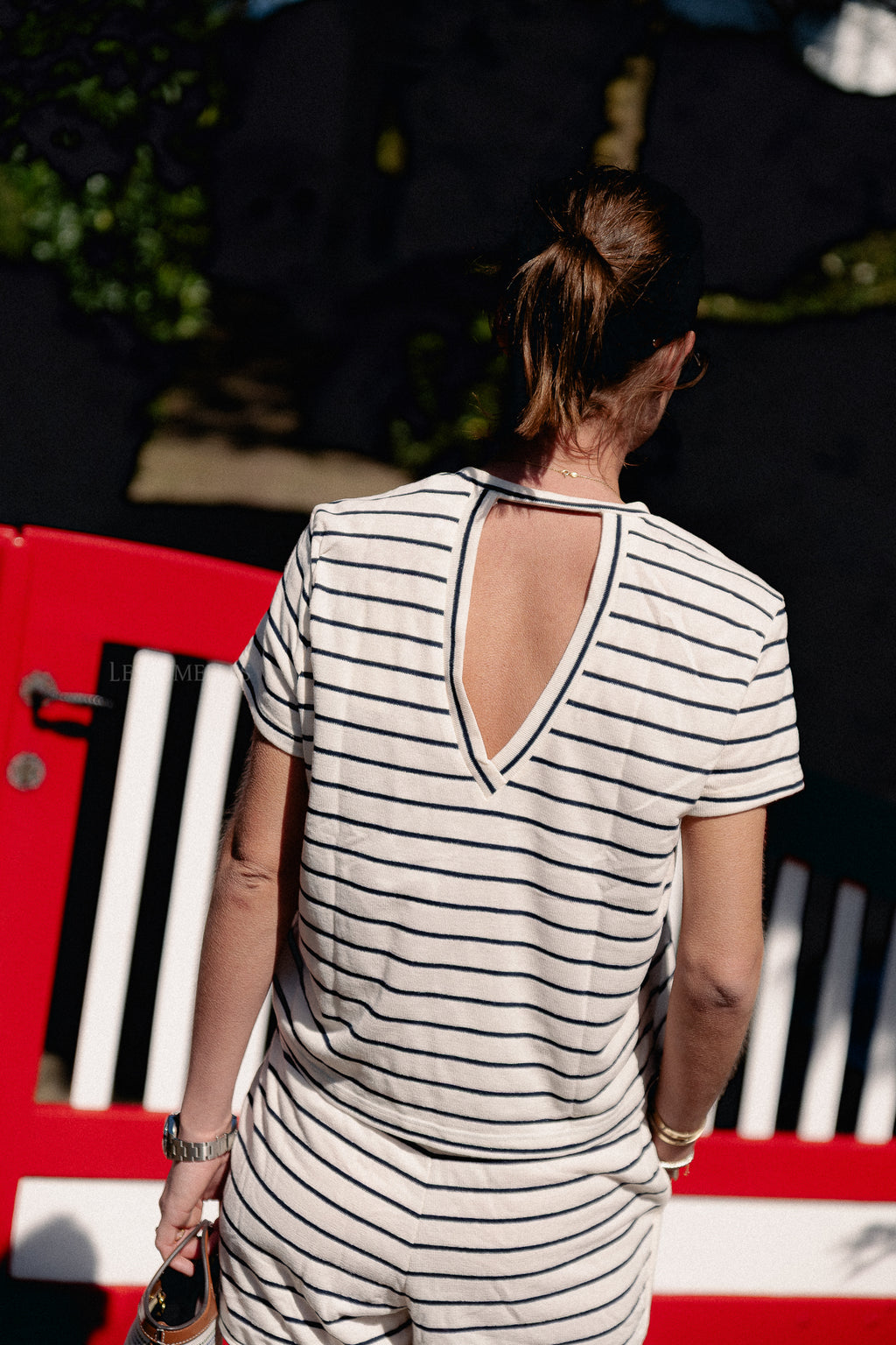 VIAlo o-neck back detail birch/navy blazer