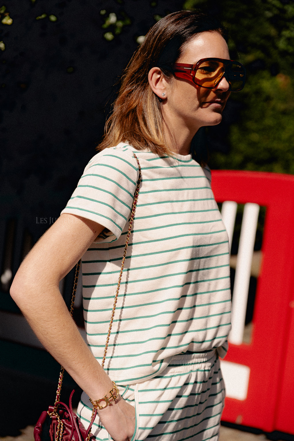 VIAlo o-neck back detail top birch/cadmium