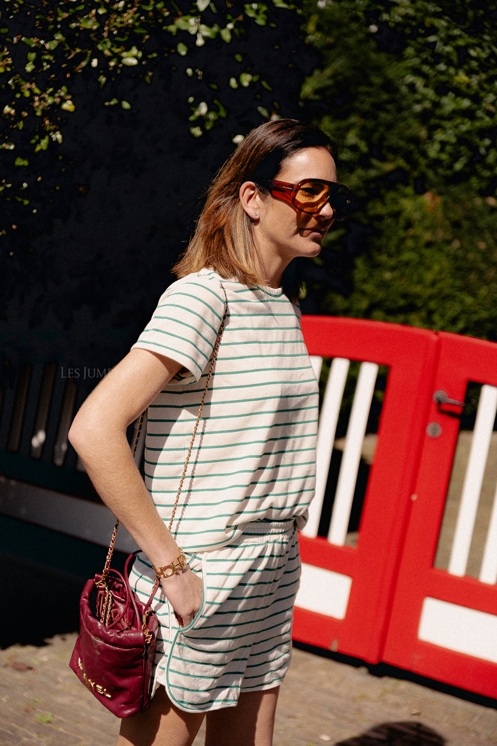 VIAlo o-neck back detail top birch/cadmium