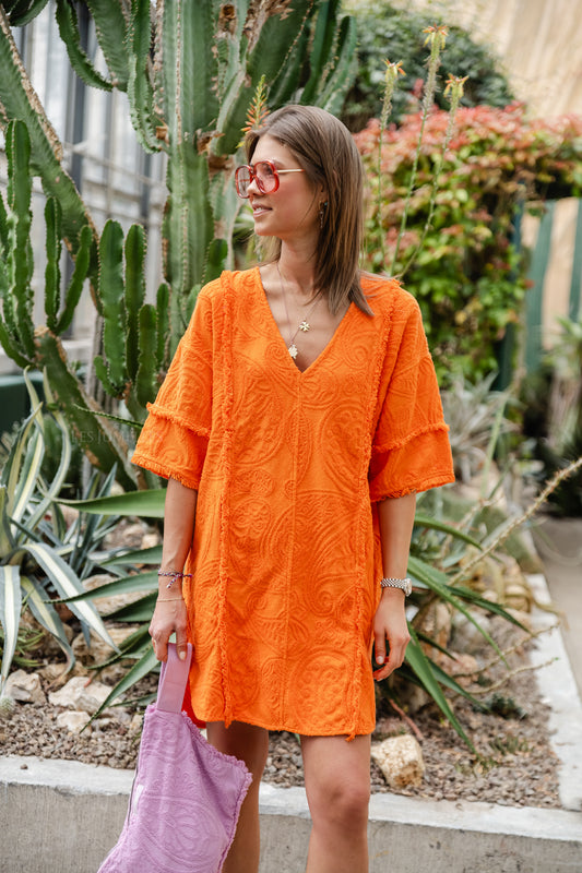 Les Jumelles Domna cotton short dress orange