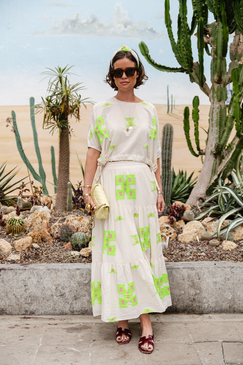 Iliokali cotton skirt green/fuchsia
