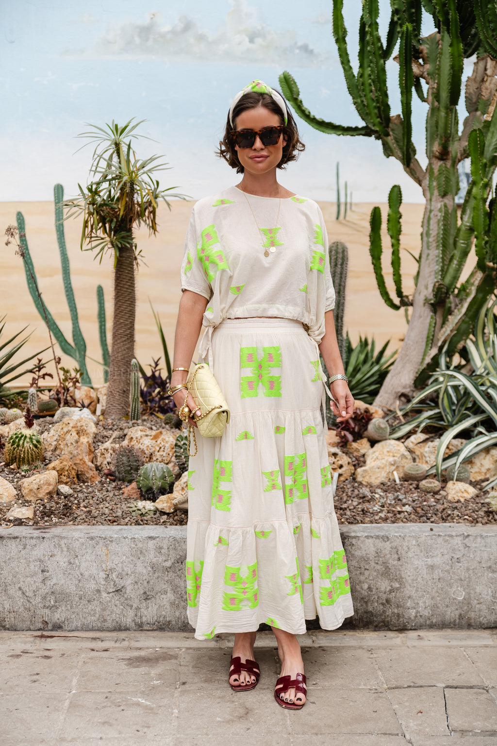 Iliokali cotton skirt green/fuchsia