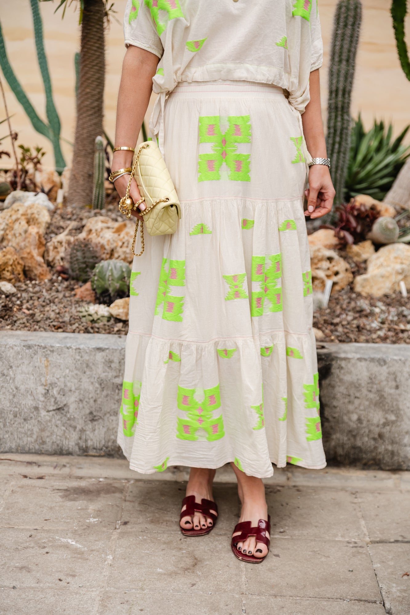 Iliokali cotton skirt green/fuchsia
