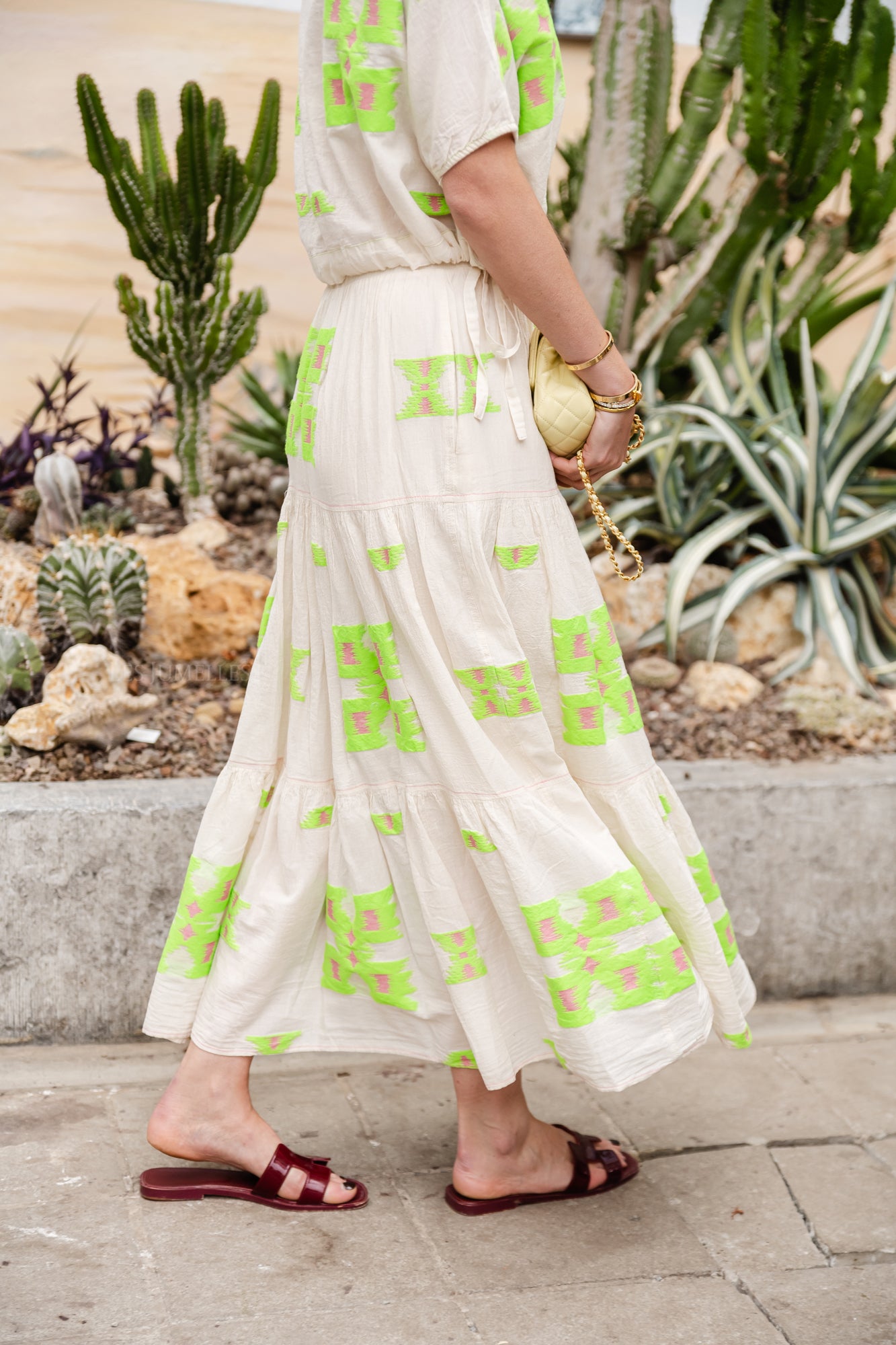 Iliokali cotton skirt green/fuchsia