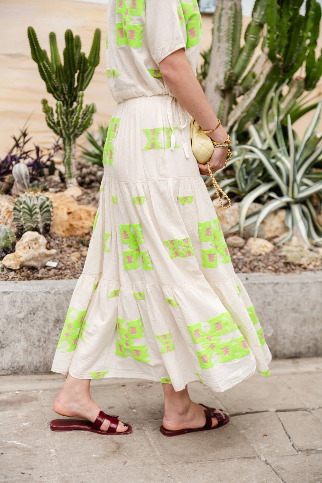 Iliokali cotton skirt green/fuchsia