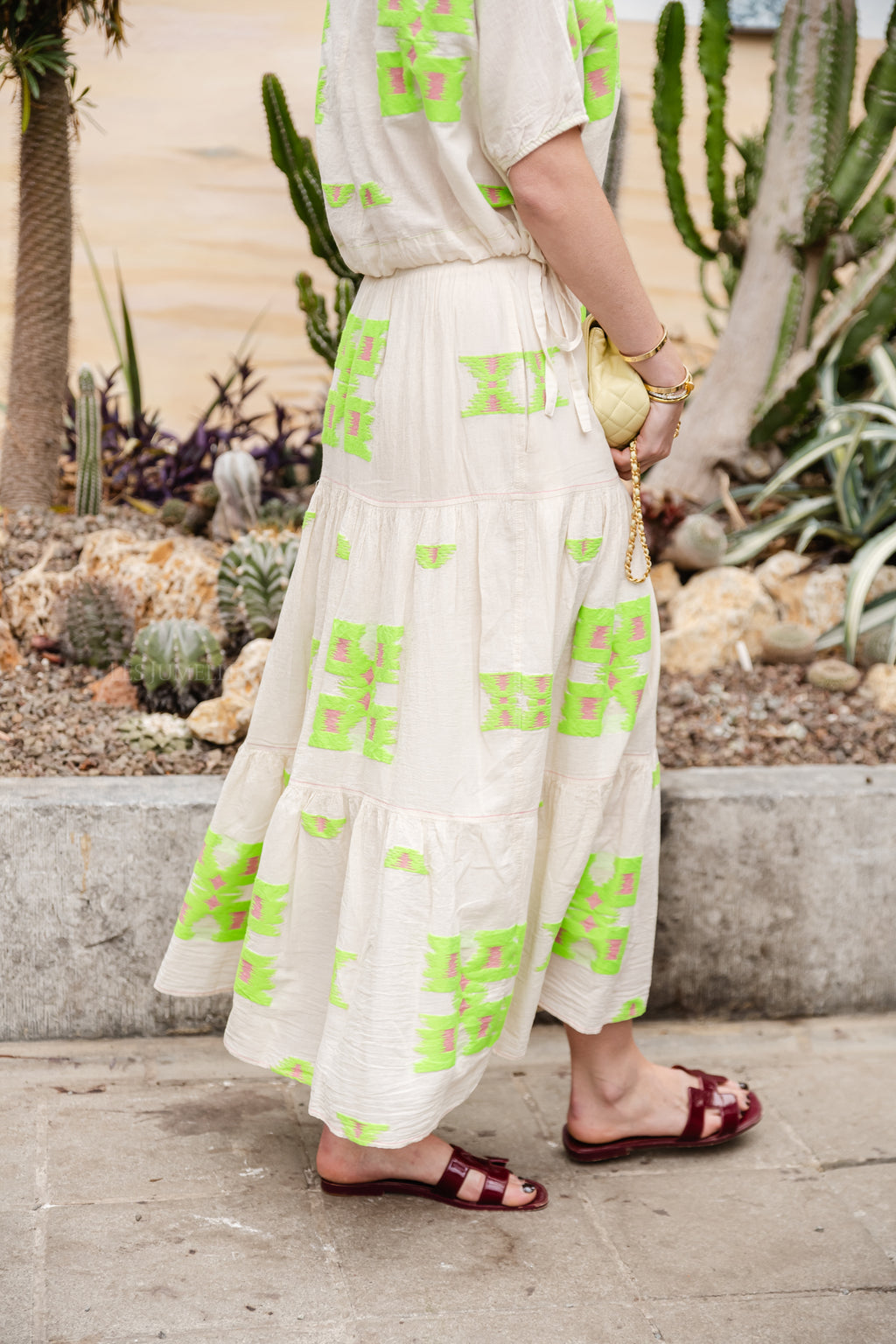 Iliokali cotton skirt green/fuchsia