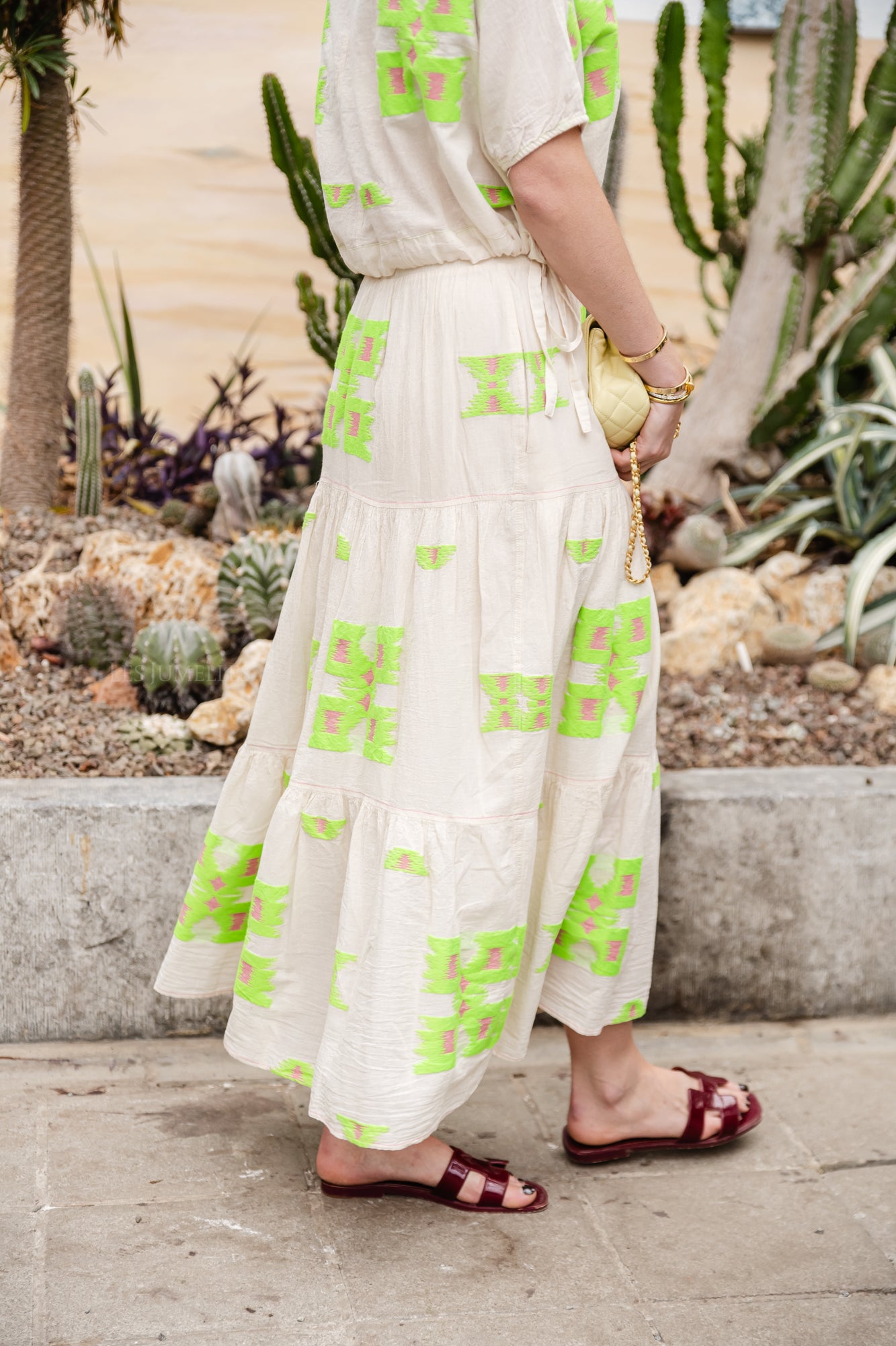 Iliokali cotton skirt green/fuchsia